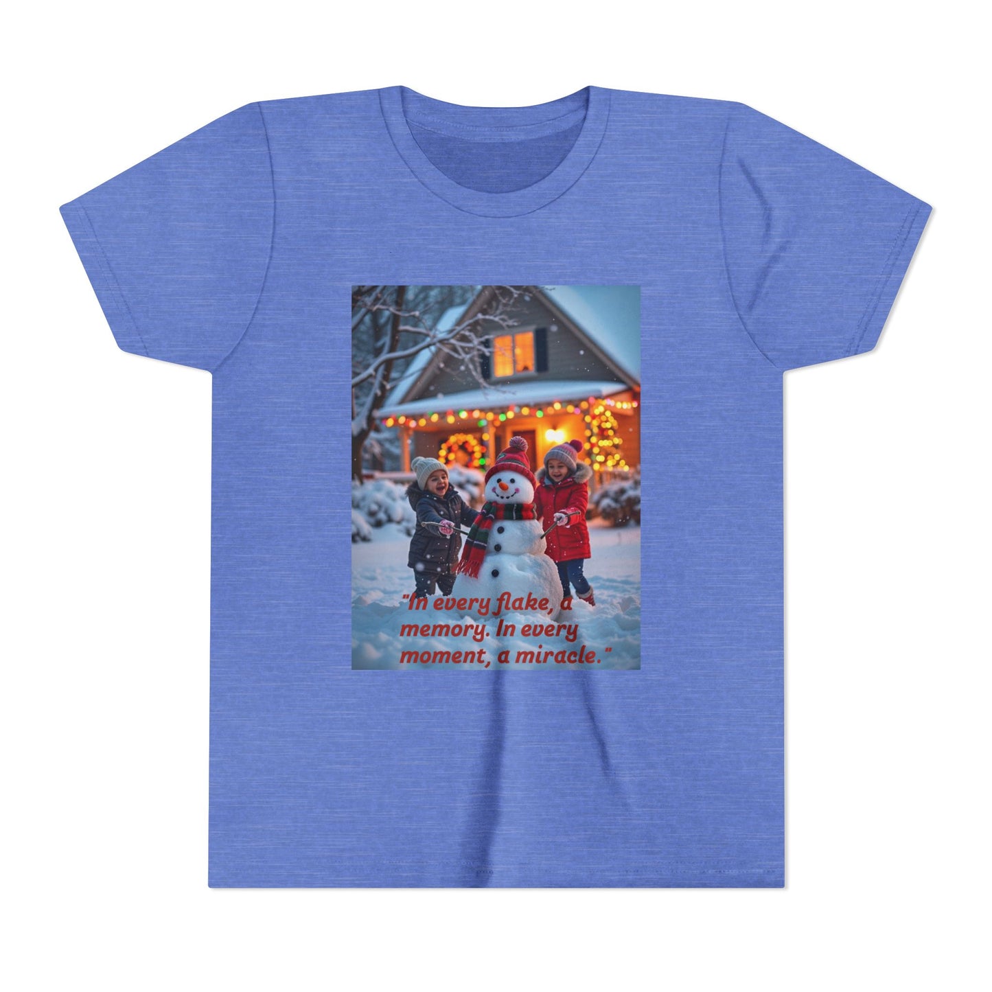 Youth Snowflake Memory Tee, Christmas T-Shirt, Holiday Gift for Kids, Winter Apparel, Fun Family Celebration Outfit, Snowman Design  70a