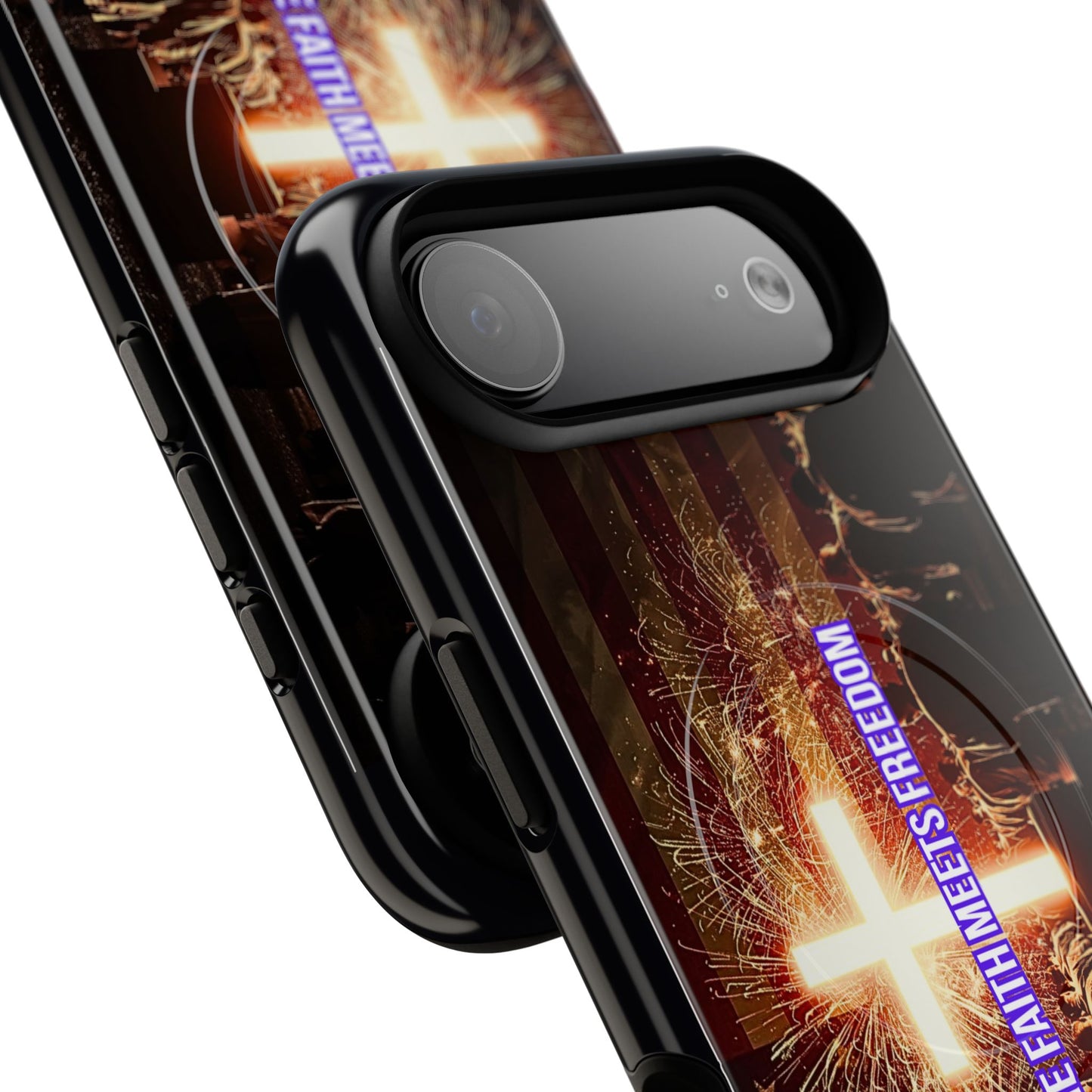 Christian Cross Phone Case - "Where Faith Meets Freedom" Tough Magnetic Case