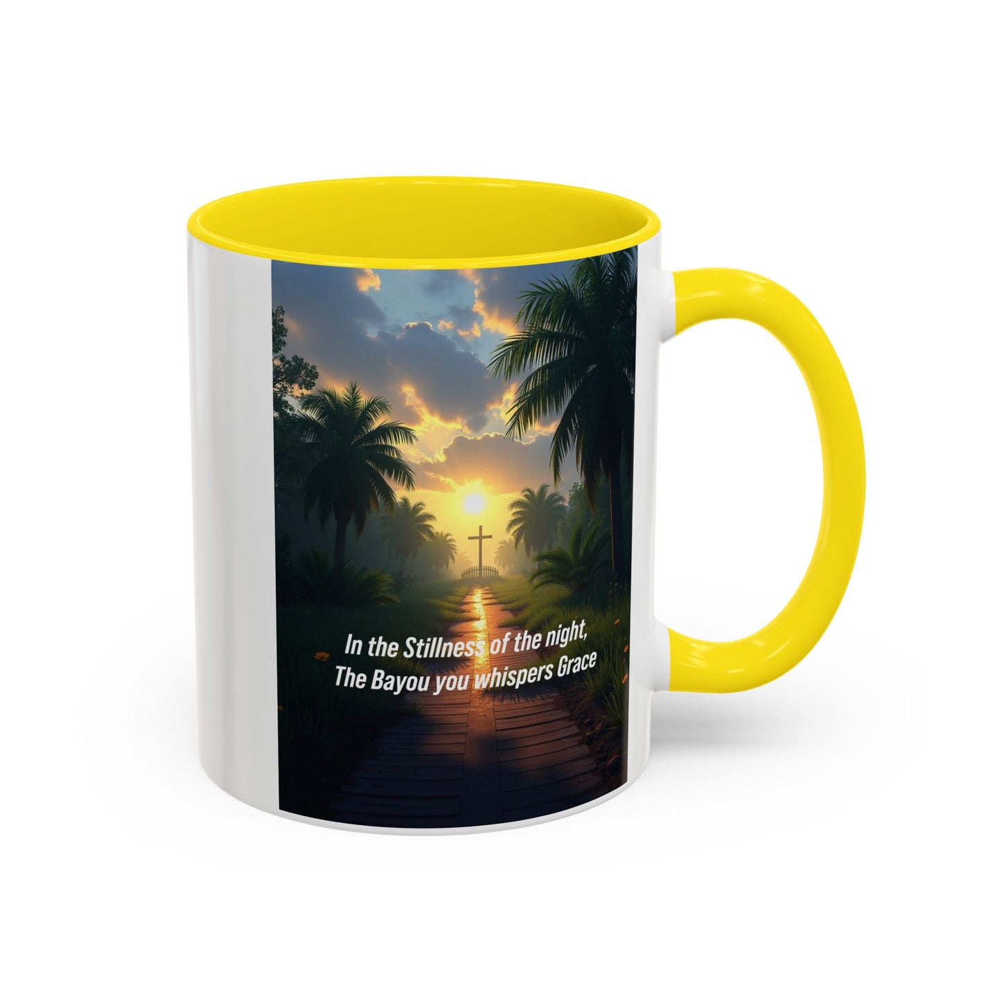 Accent Coffee Mug - Bayou Sunset Scenic Mug with Inspirational Quote