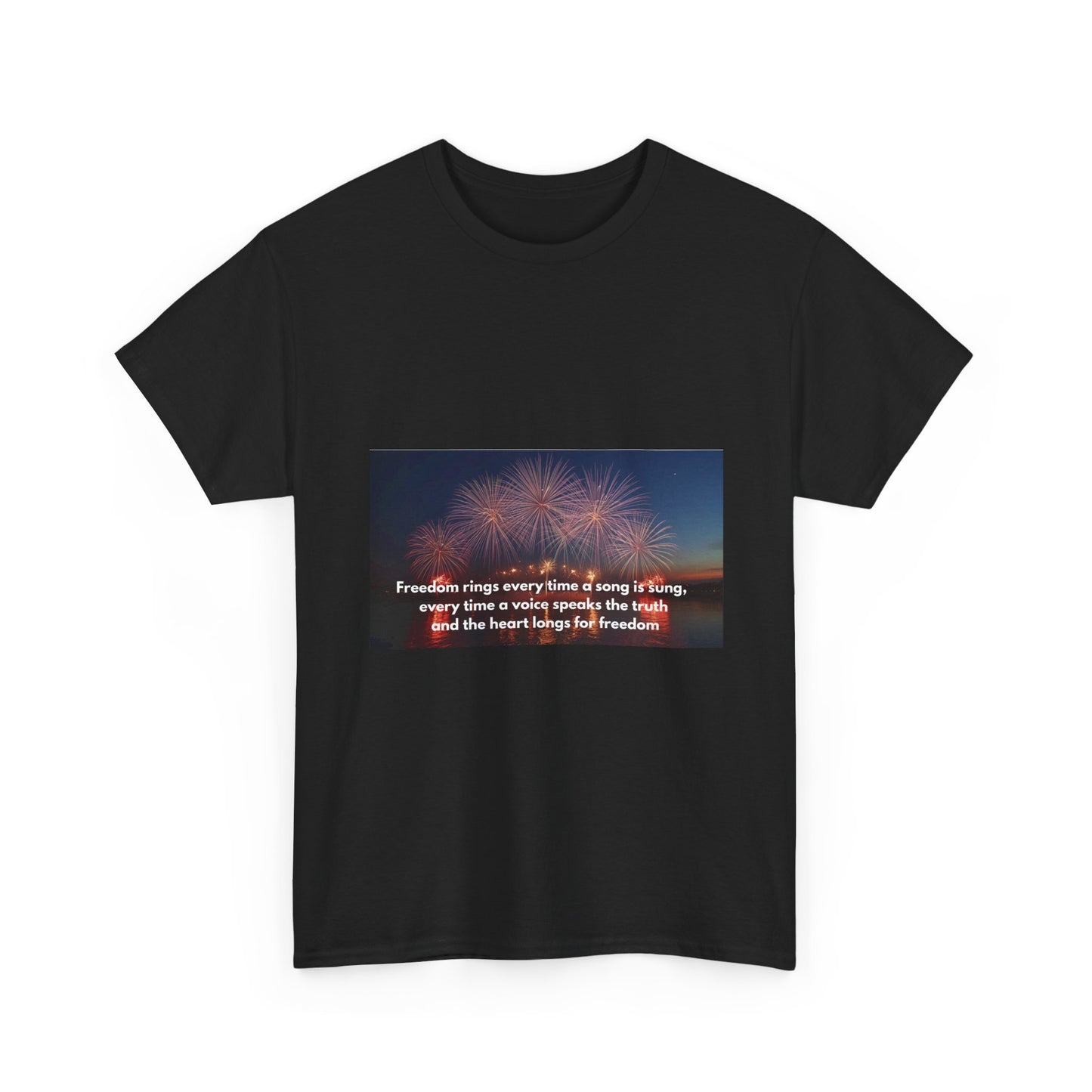 T-Shirt — Patriotic Fireworks Tee with 'Freedom Rings' Quote
