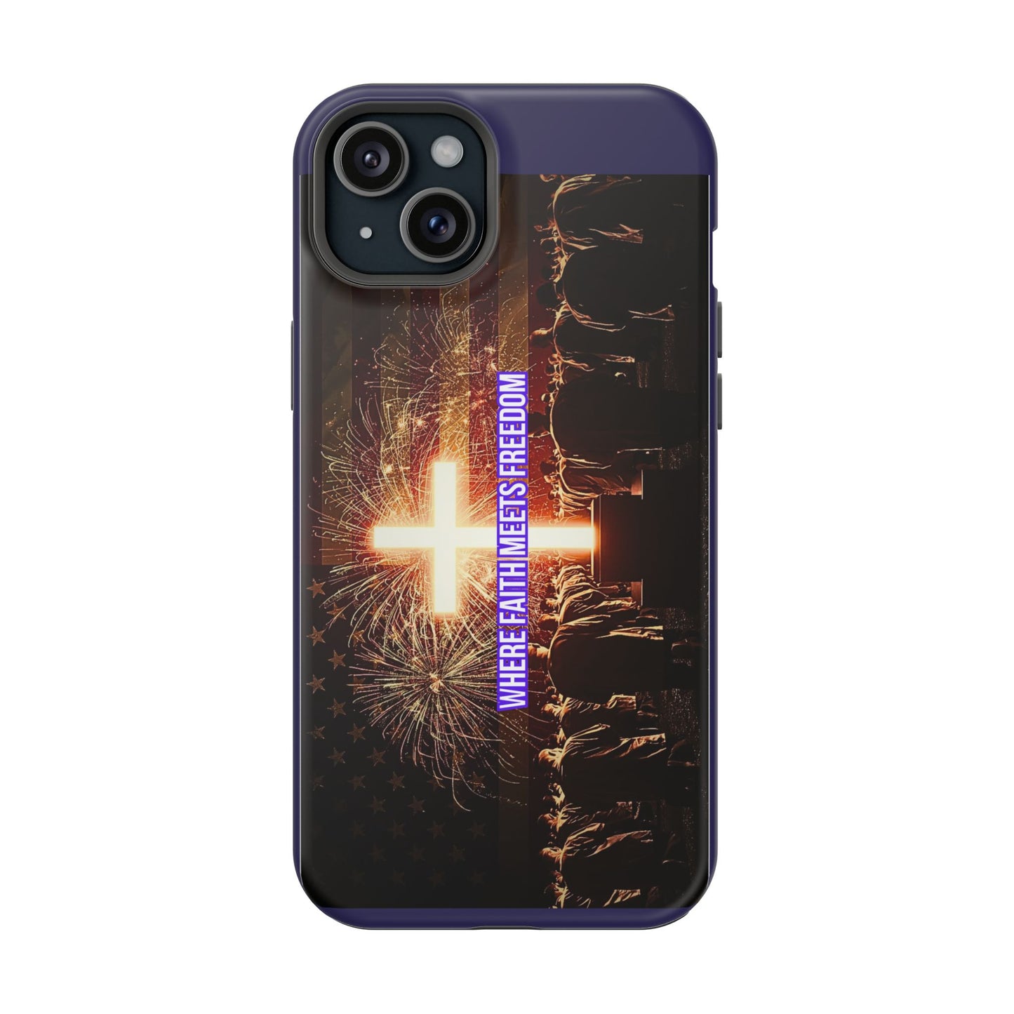 Christian Cross iPhone Case — “Where Faith Meets Freedom” Magnetic Impact-Resistant Phone Case