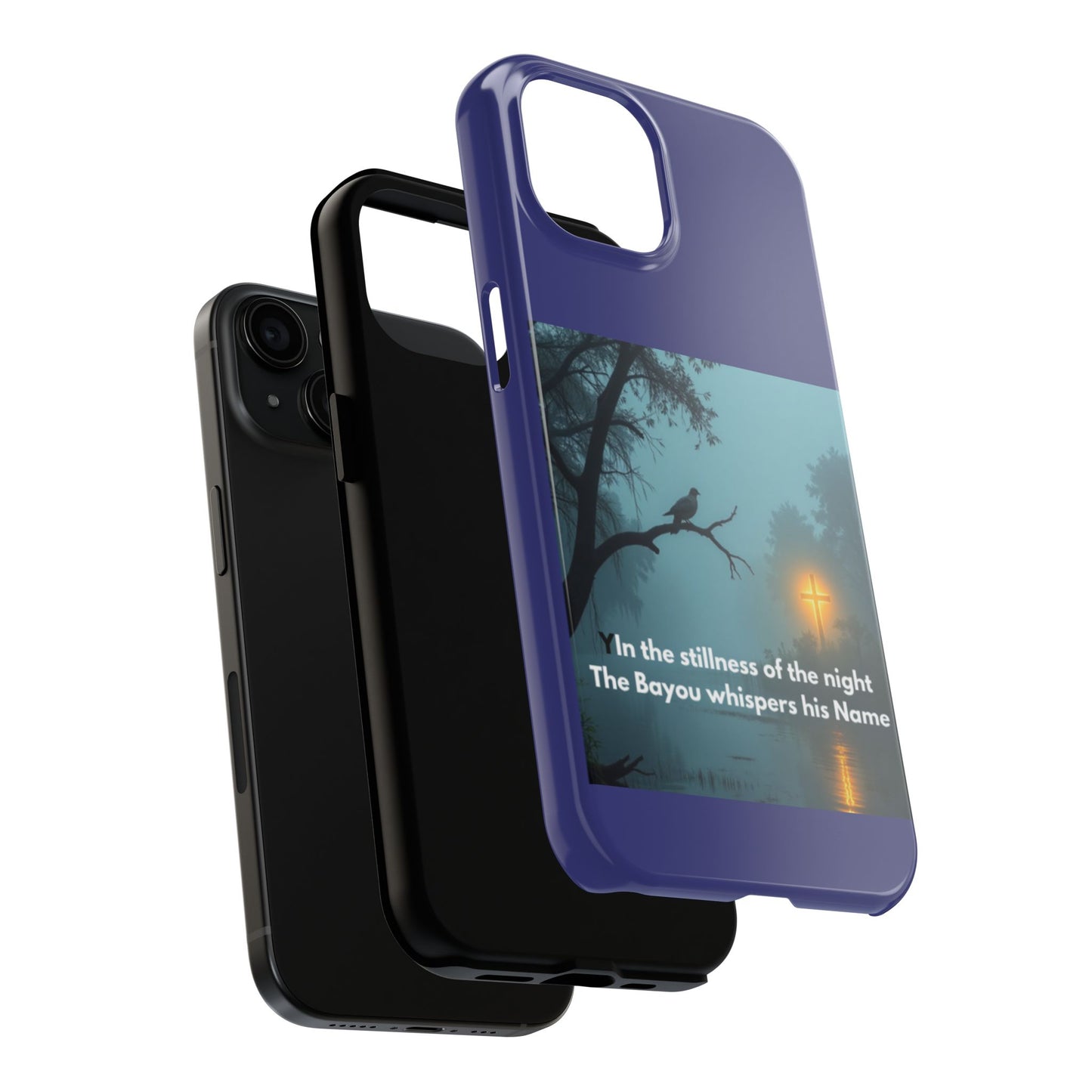 Tough Phone Case — 'In the stillness of the night the Bayou whispers his Name' Moody Bayou Cross Design