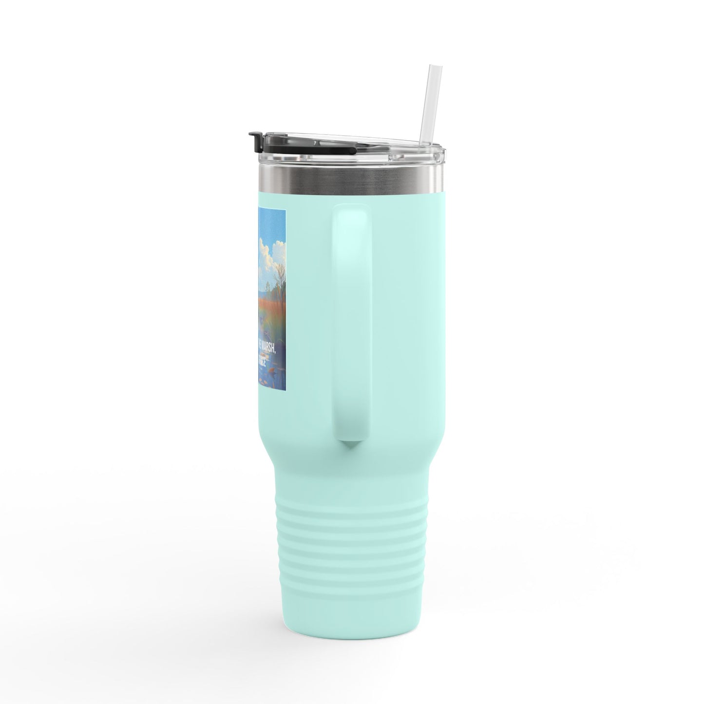 40oz Insulated Travel Mug — Scenic Marsh Landscape with Quote