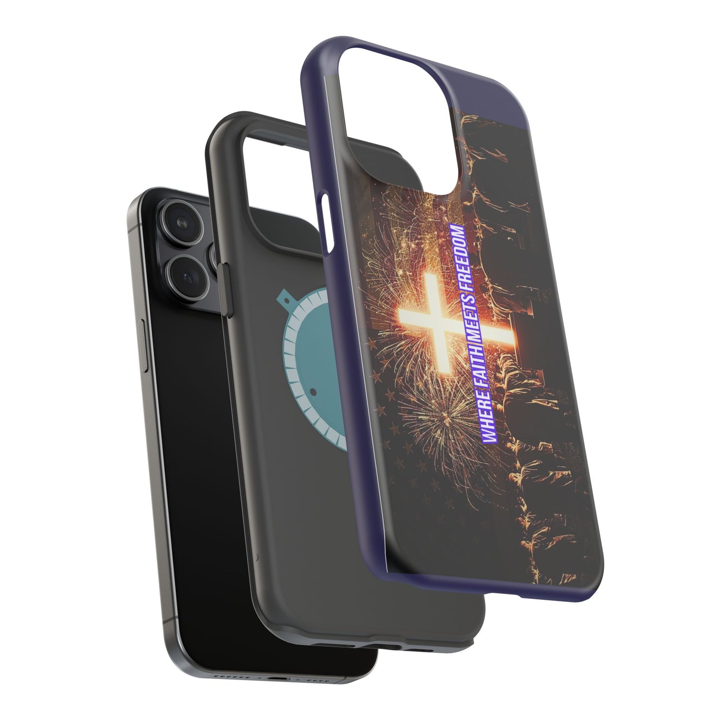 Christian Cross iPhone Case — “Where Faith Meets Freedom” Magnetic Impact-Resistant Phone Case