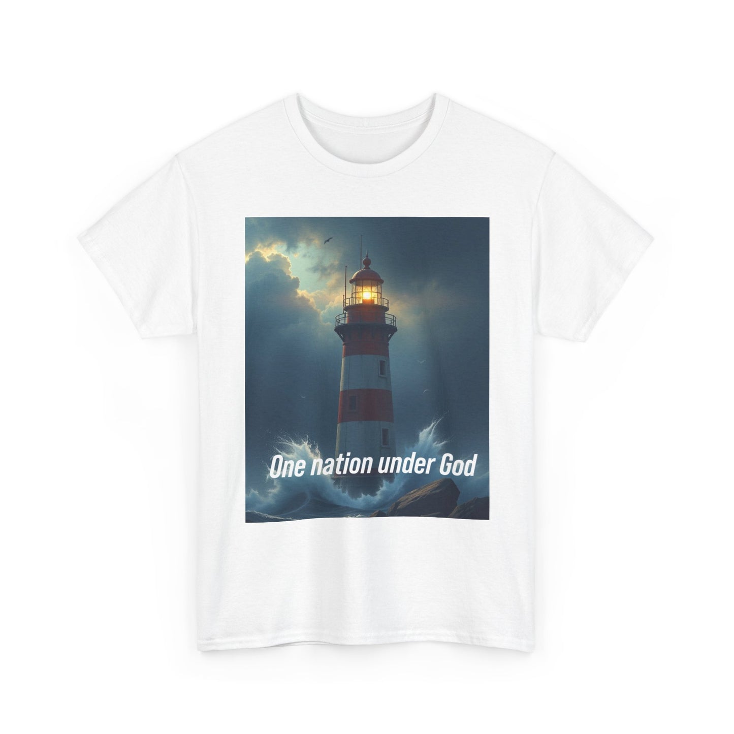 Lighthouse 'One Nation Under God' Tee — Patriotic Faith Graphic T-Shirt