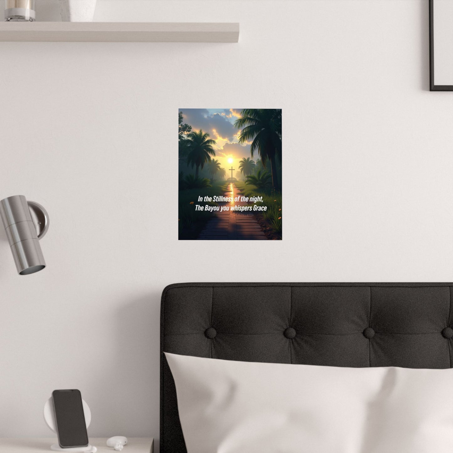 Christian Bayou Sunset Satin Poster — "In the Stillness of the Night, The Bayou You Whispers Grace"