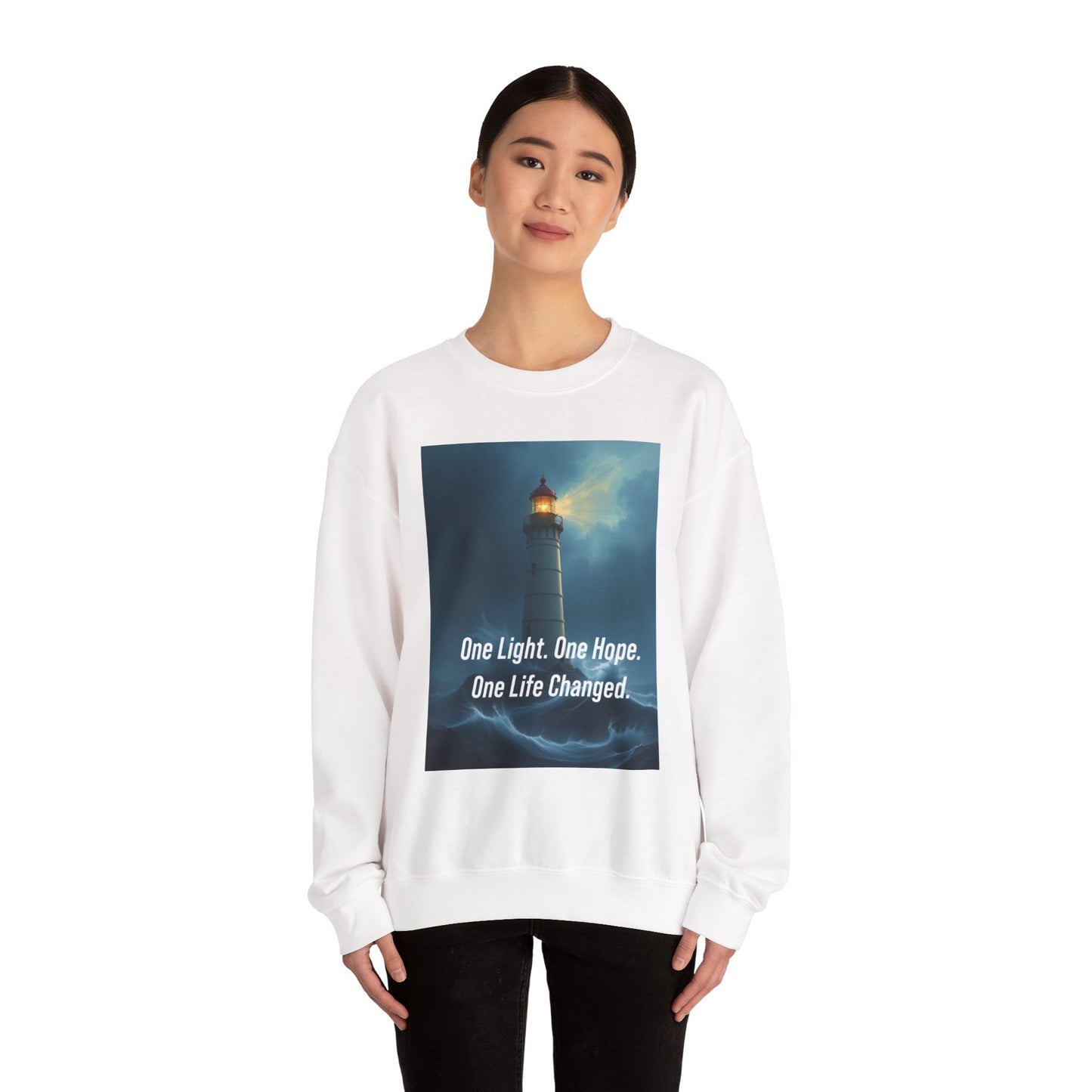 Lighthouse Hope Crewneck Sweatshirt — "One Light. One Hope. One Life Changed."