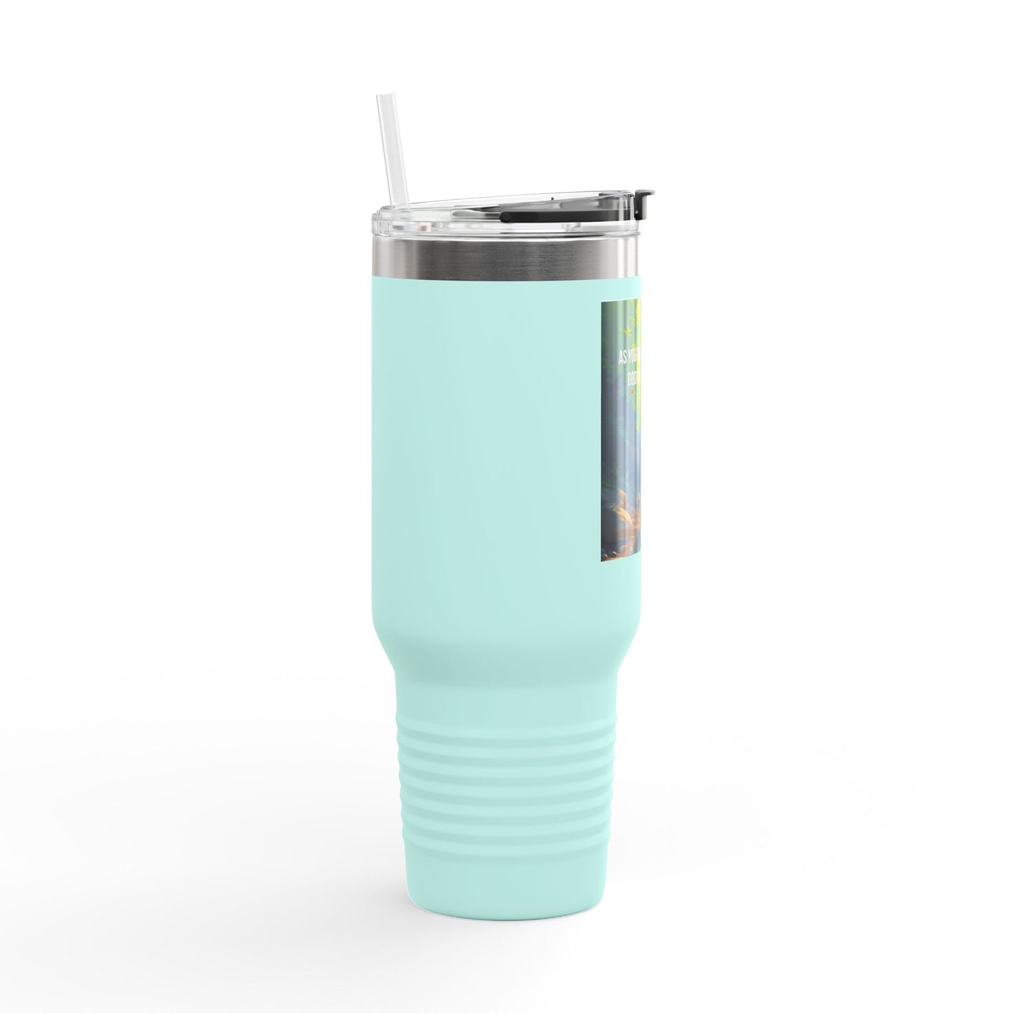 40oz Insulated Travel Mug — Scenic Hiker Design with Inspirational Quote