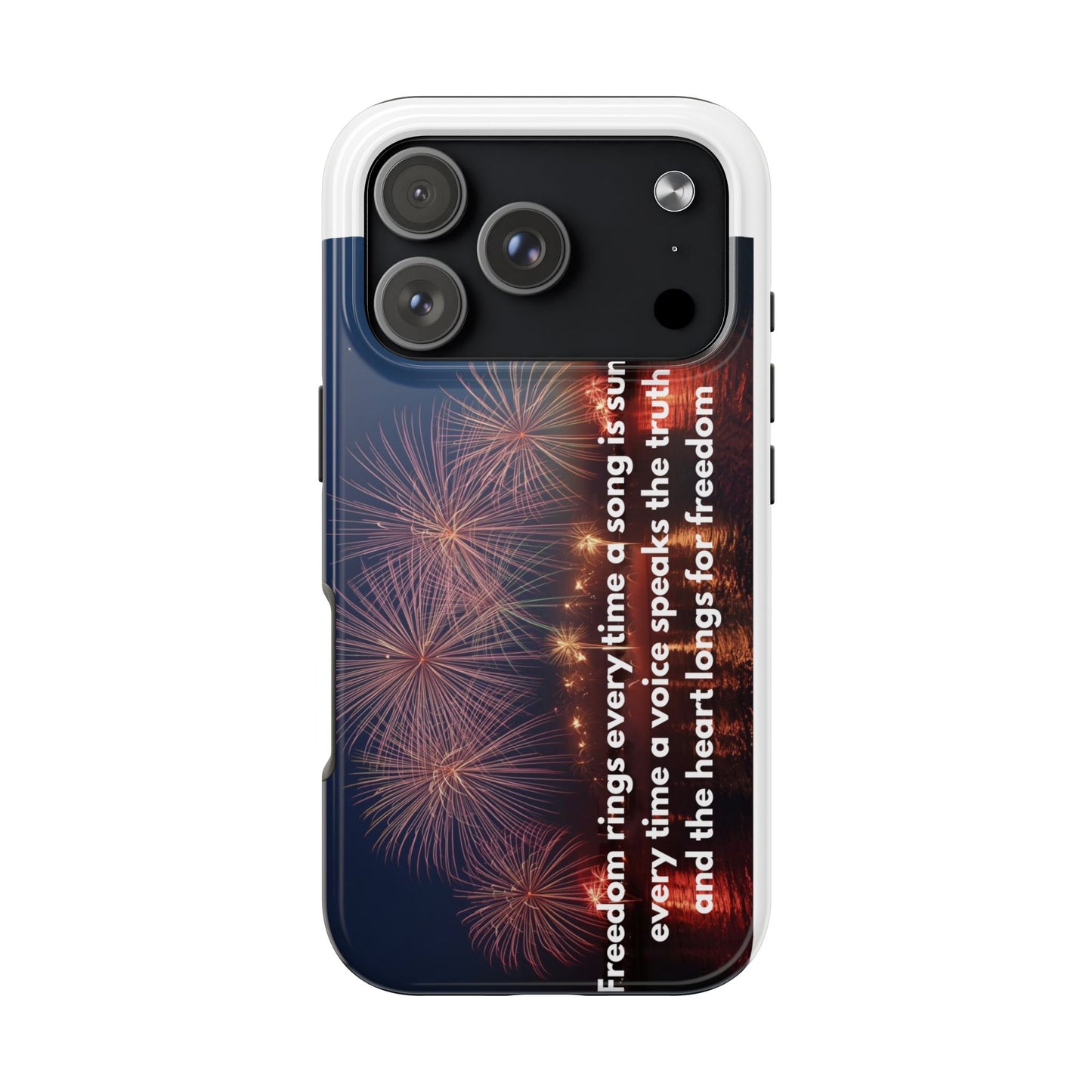 Patriotic Fireworks Tough Phone Case — "Freedom" Quote Protective Cover