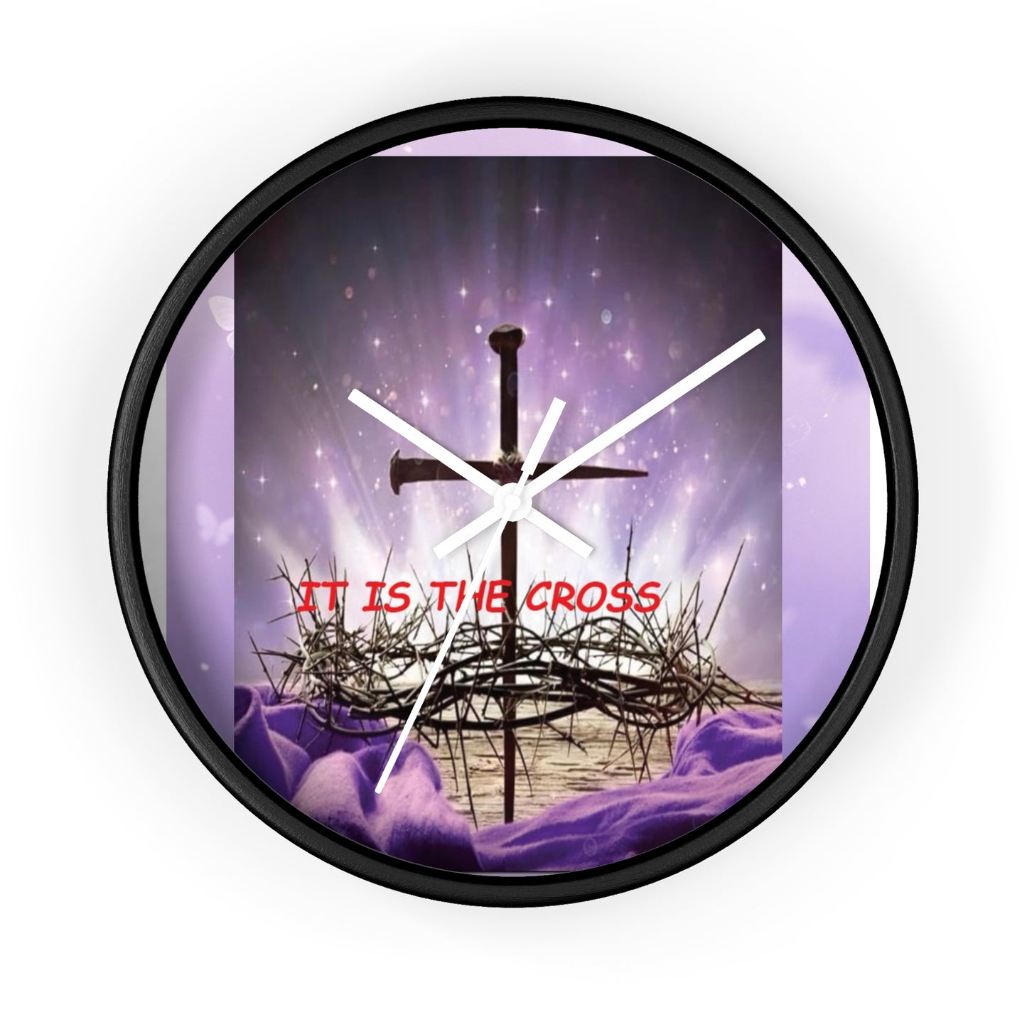 Christian Wall Clock — 'It Is The Cross' Inspirational Cross & Crown of Thorns Design