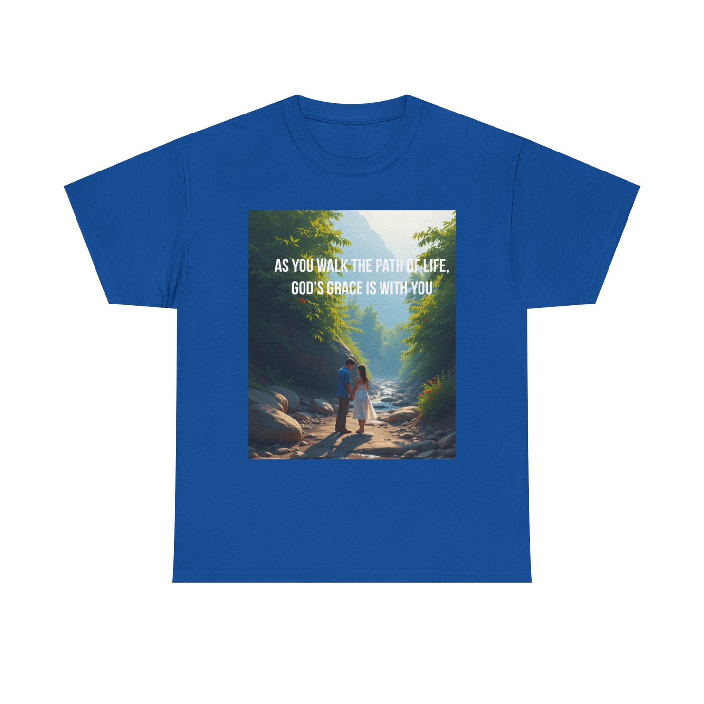 Faith-Inspired Nature T-Shirt — "As You Walk the Path of Life, God’s Grace Is With You"
