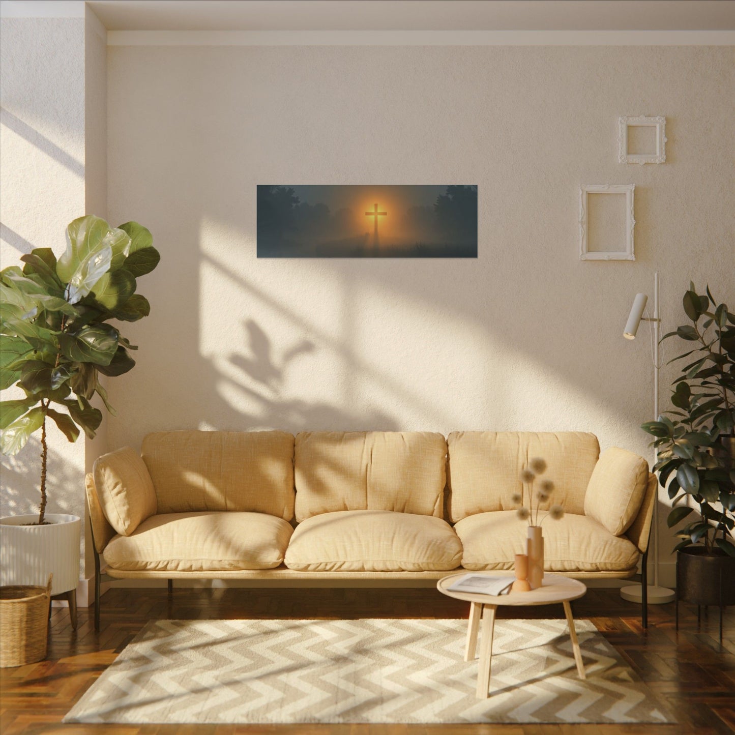 Faith Wall Art Canvas — “The Light of the Cross Puts Light Over the Bayou as People Pray and Worship”