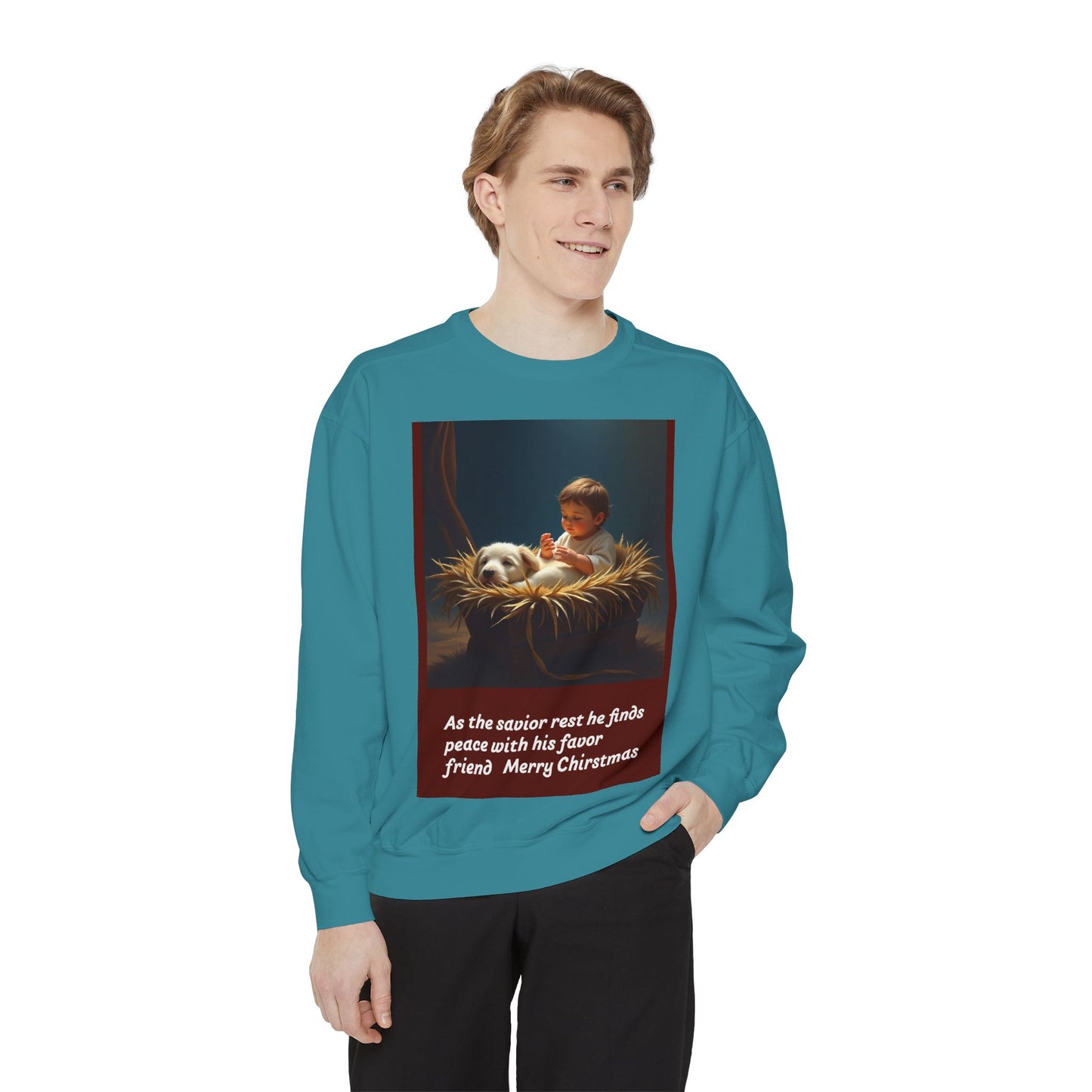Warm Christmas Sweatshirt, Holiday Gift, Unisex Cozy Crewneck, Family Gathering, Dog Lovers, Festive Apparel