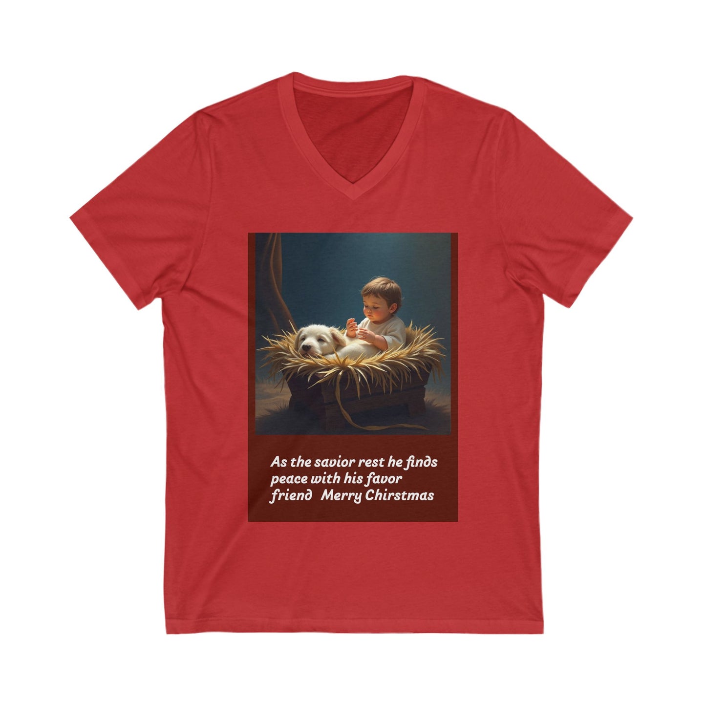 Unisex V-Neck Tee: Christmas Peace with Savior, Funny Holiday Shirt, Gift for Friends, Religious T-Shirt, Winter Celebrations Tee  219