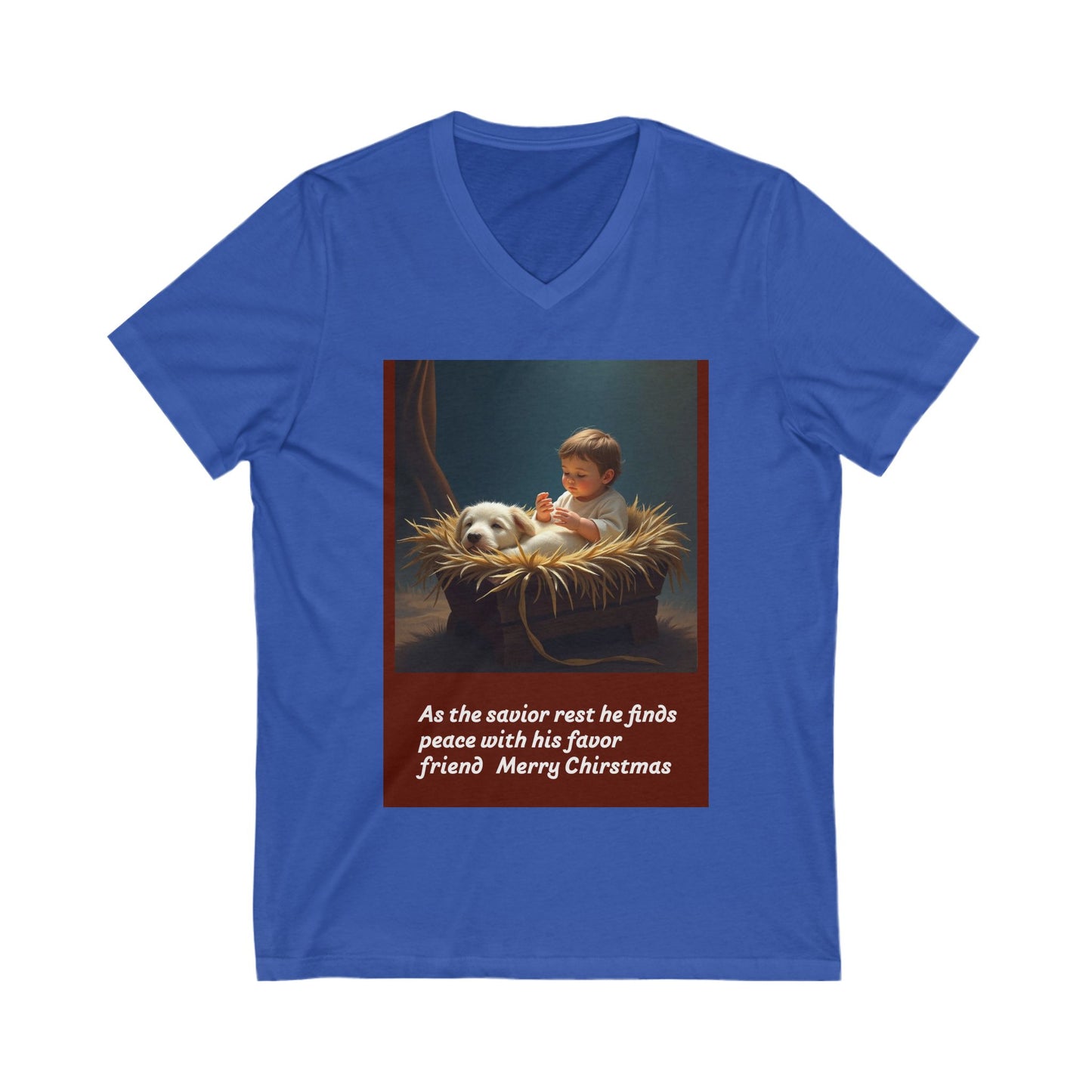Unisex V-Neck Tee: Christmas Peace with Savior, Funny Holiday Shirt, Gift for Friends, Religious T-Shirt, Winter Celebrations Tee  219