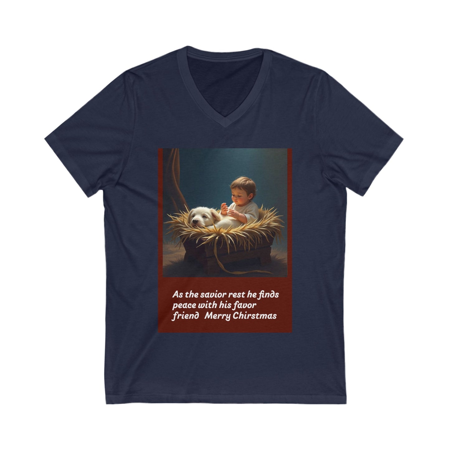 Unisex V-Neck Tee: Christmas Peace with Savior, Funny Holiday Shirt, Gift for Friends, Religious T-Shirt, Winter Celebrations Tee  219