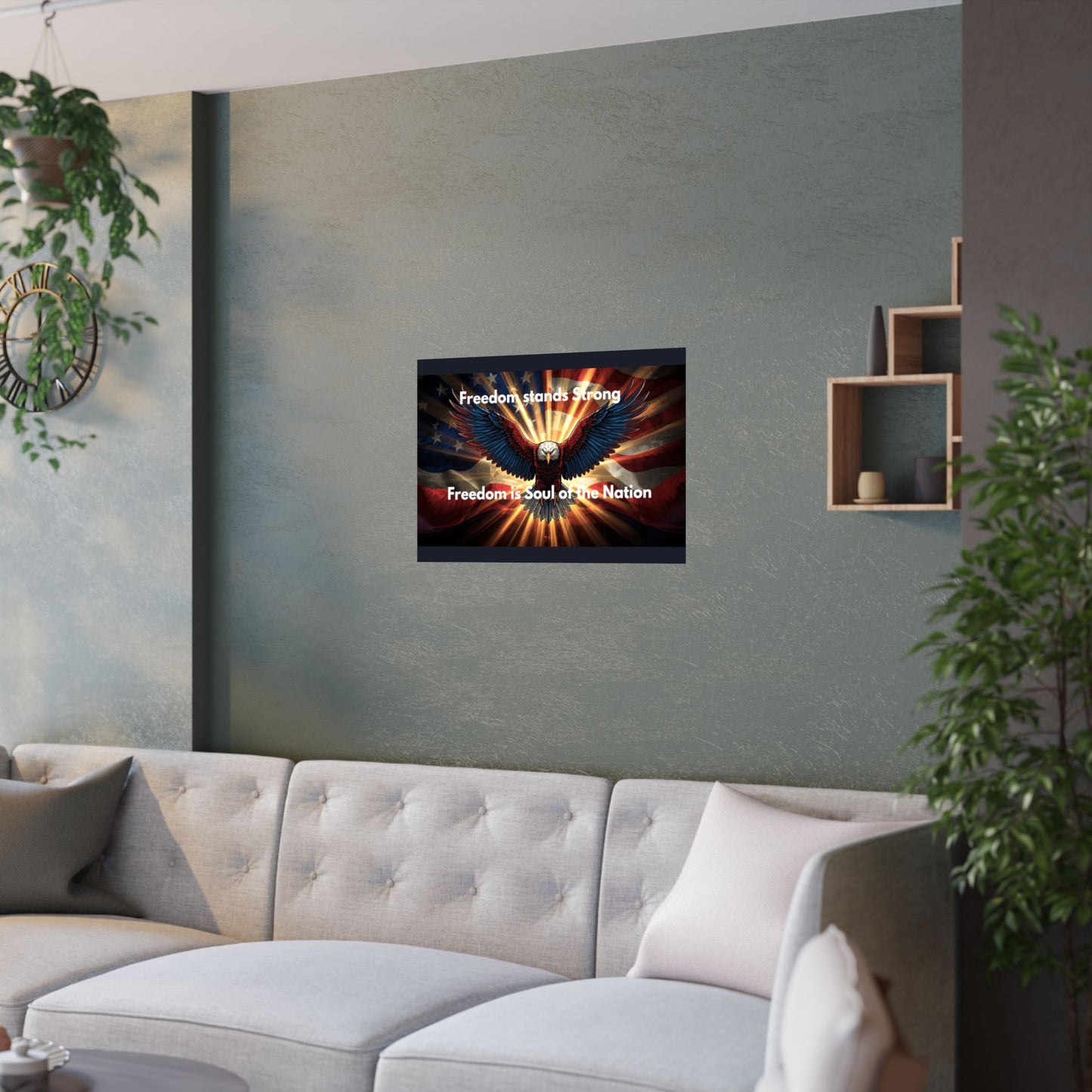 Patriotic Eagle Satin Poster — "Freedom Stands Strong / Freedom is Soul of the Nation"
