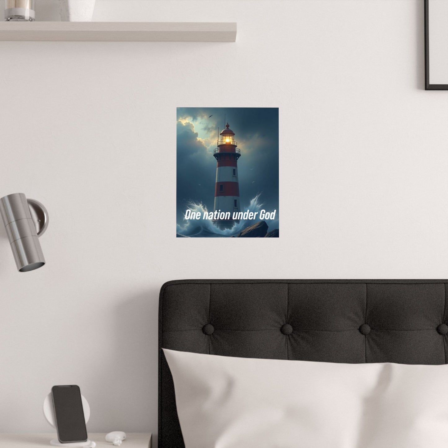 Lighthouse Satin Poster — "One Nation Under God" Patriotic Wall Art