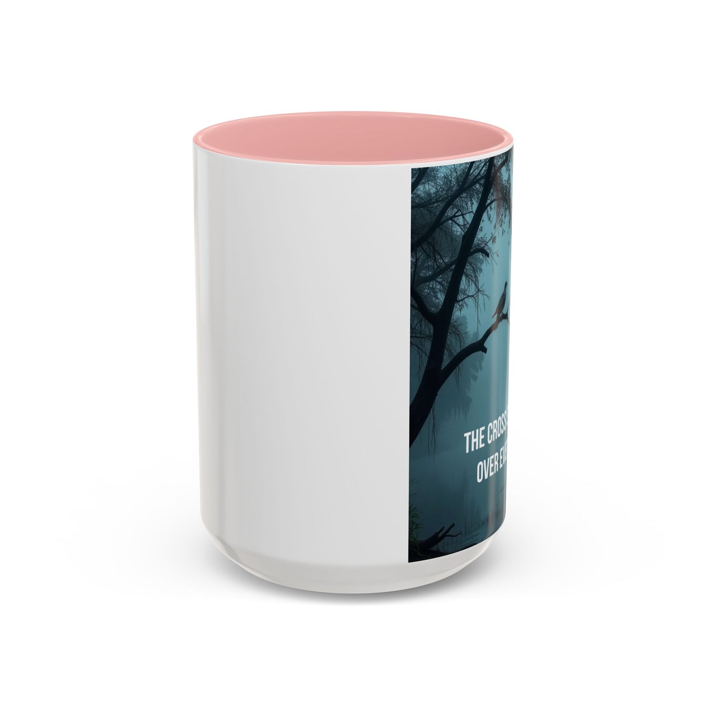 Religious Coffee Mug — "The Cross Stands Tall Over Every Storm" Accent Mug