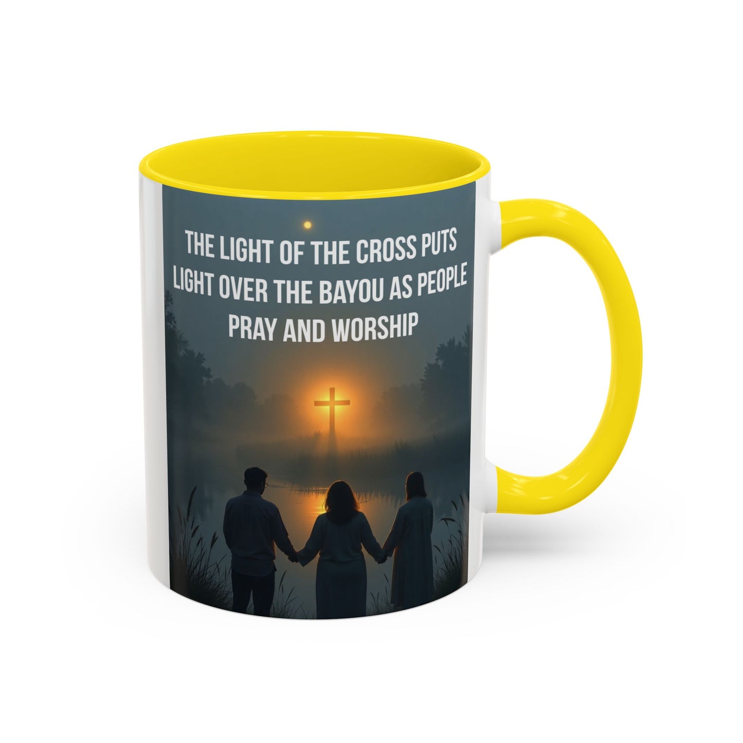 Christian Accent Coffee Mug — “The Light of the Cross” Inspirational Bible Verse Design