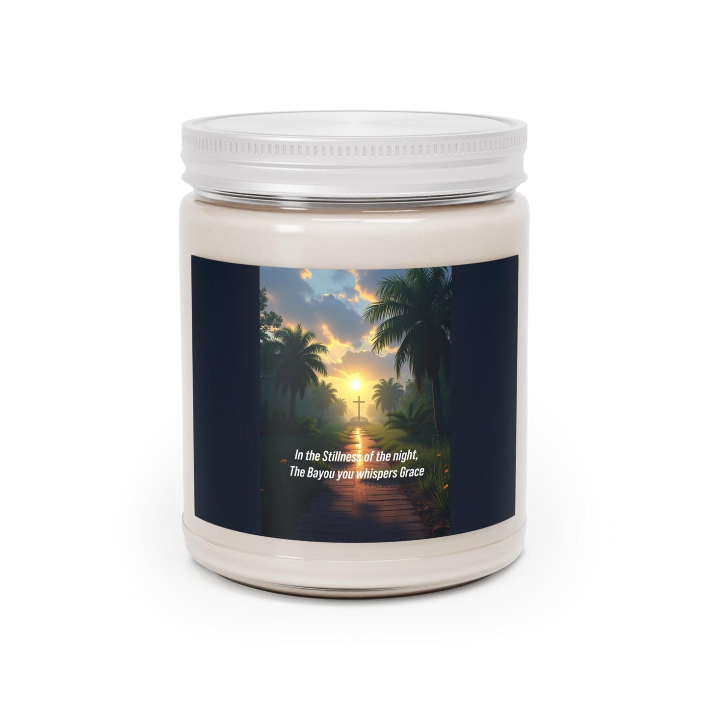 9oz Scented Soy Candle — Tropical Sunrise with Inspirational Cross Quote