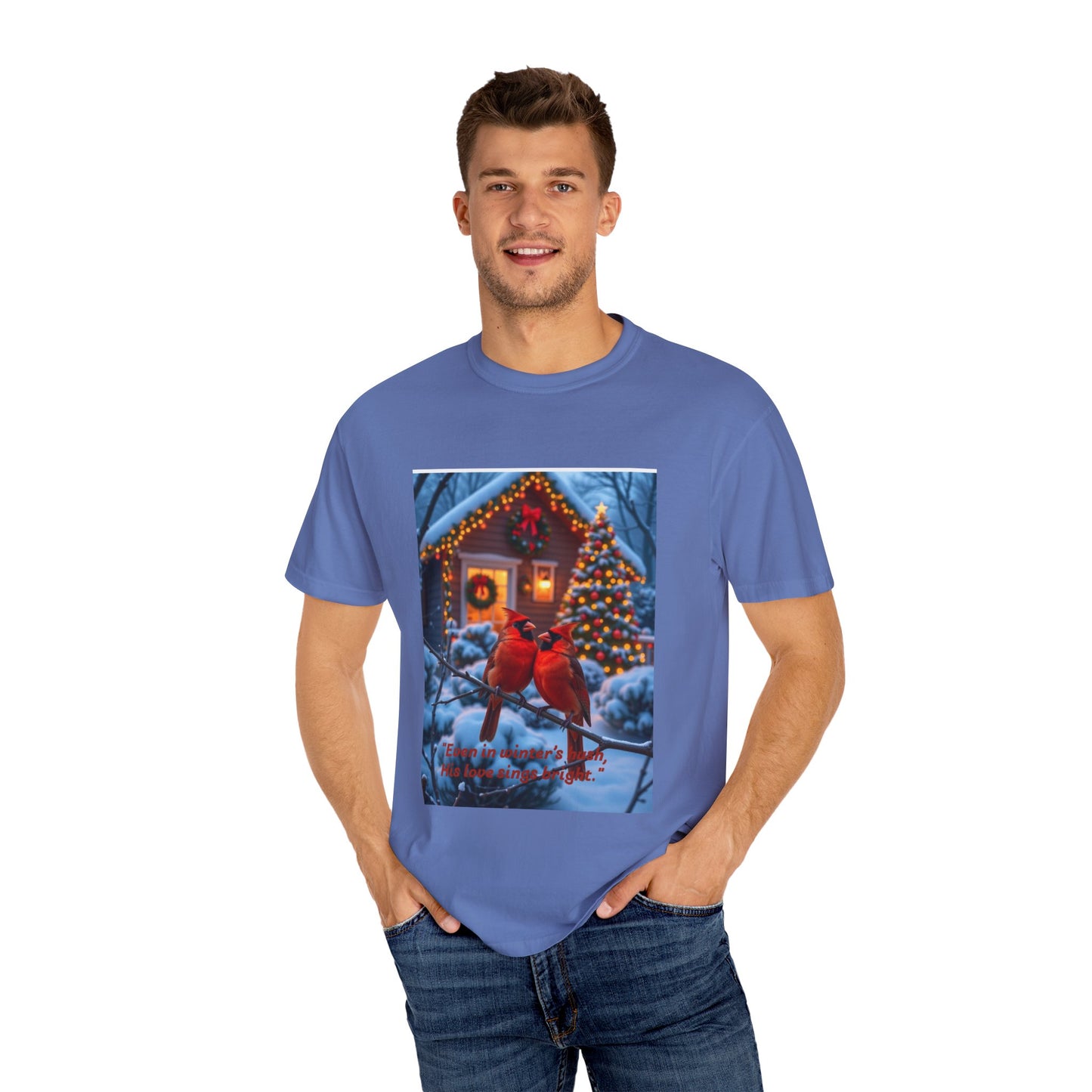 Cozy Winter Cardinal T-Shirt, Holiday Apparel, Unisex Gift, Christmas Shirt, Winter Wonderland Tee, Festive Bird Design