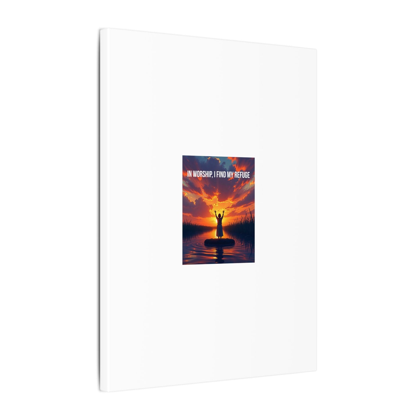 Worship Sunrise Canvas Art – "In Worship I Find My Refuge" Stretched Wall Canvas