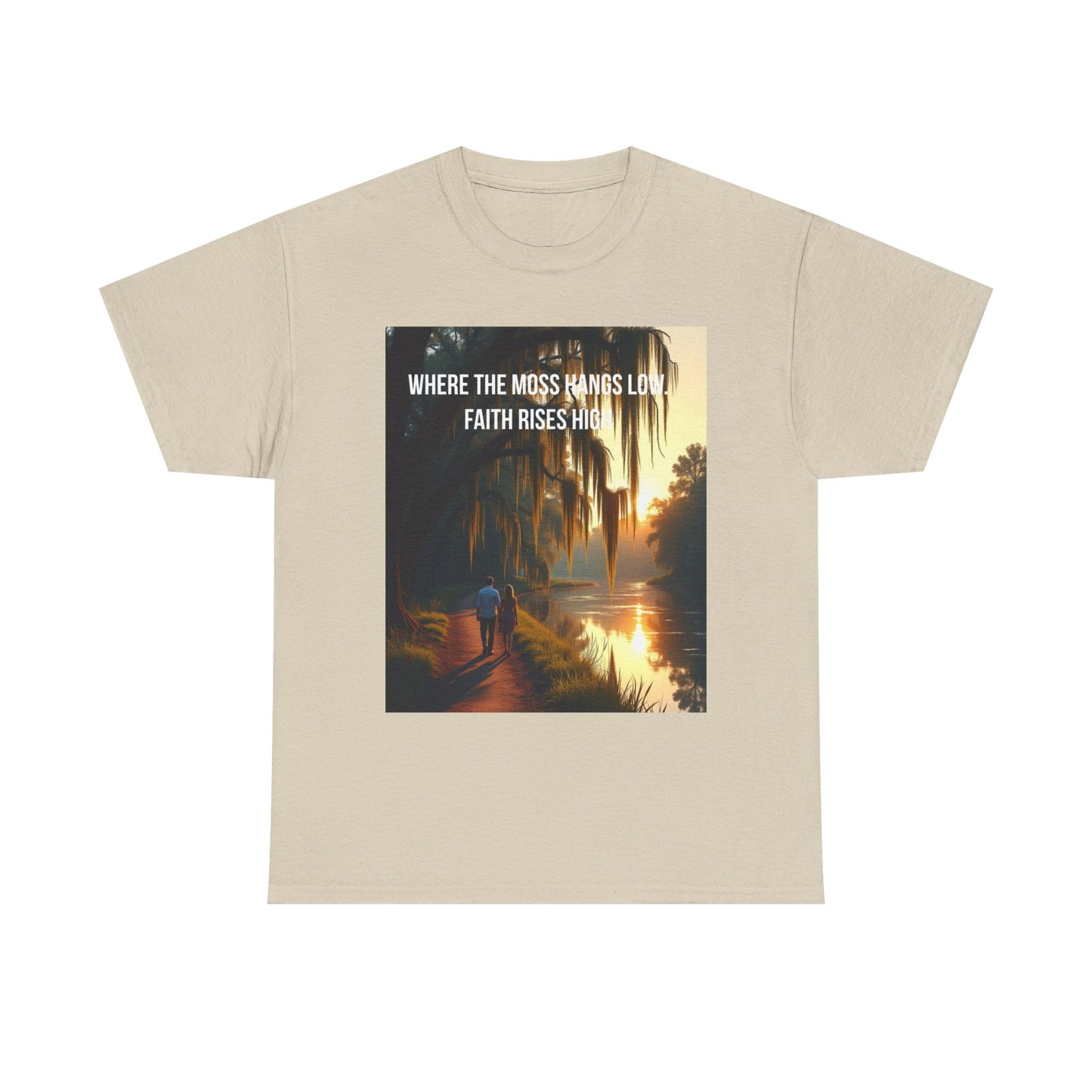 Faith Rising Tee — "Where the Moss Hangs Low, Faith Rises High" Sunset Bay Graphic T-Shirt