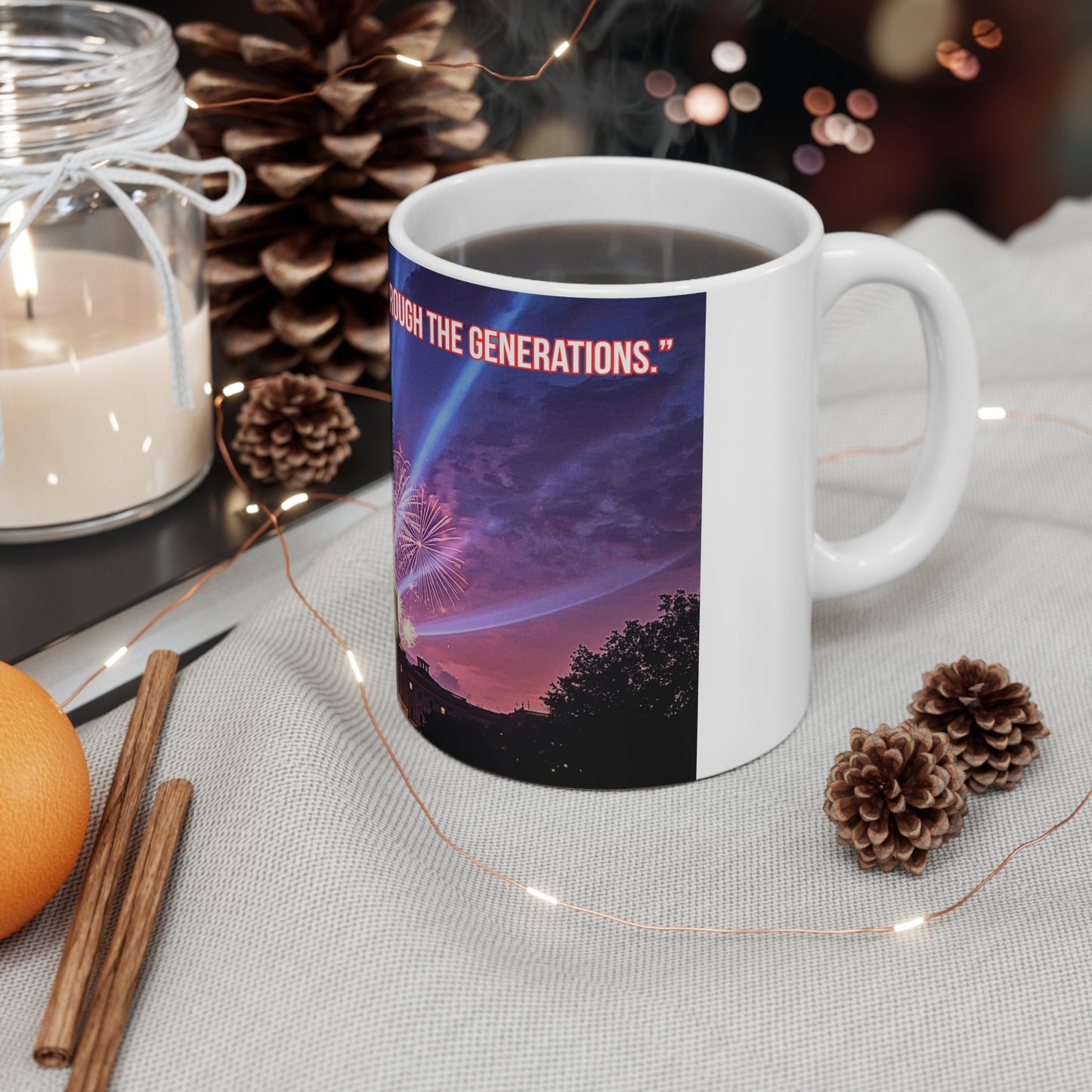 Ceramic Mug — Washington Capitol with Fireworks & Quote “Where Freedom’s Voice Echoes Through the Stars” (11oz / 15oz)