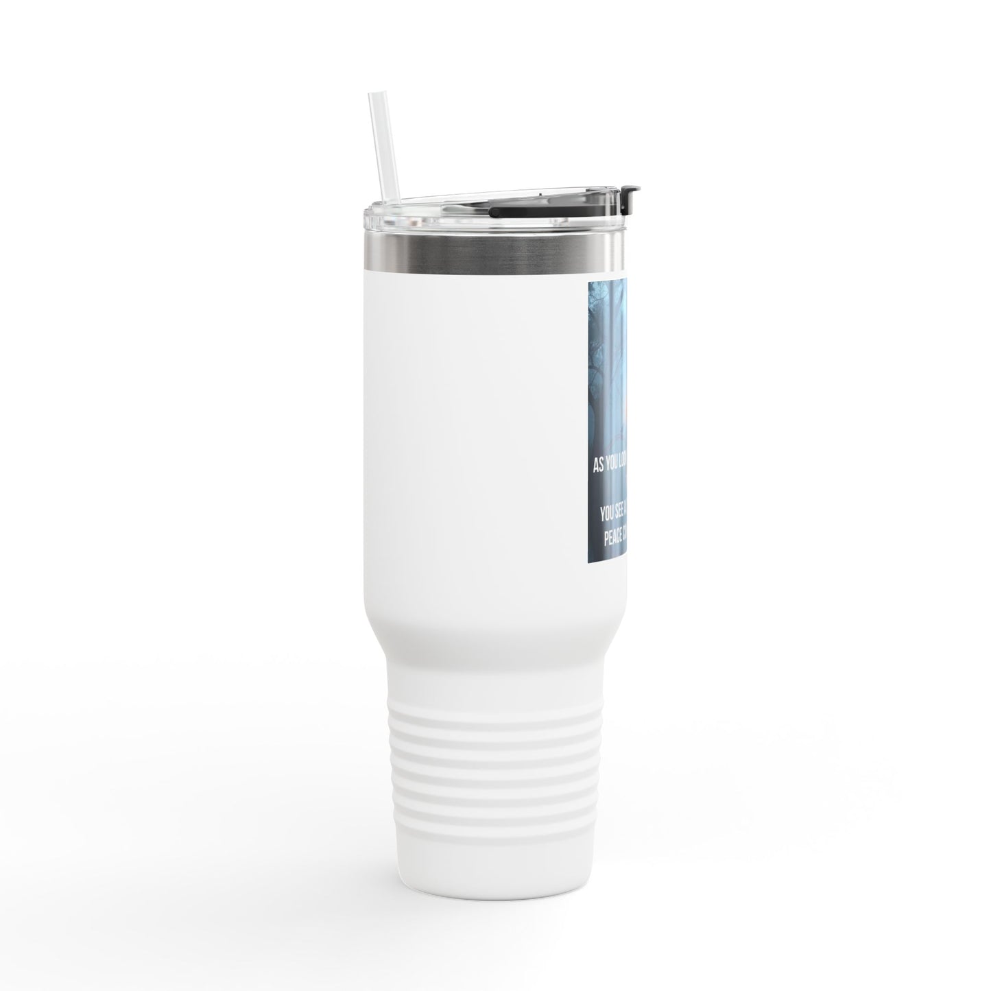 40oz Insulated Travel Mug — Scenic Sunset Peace Quote Design