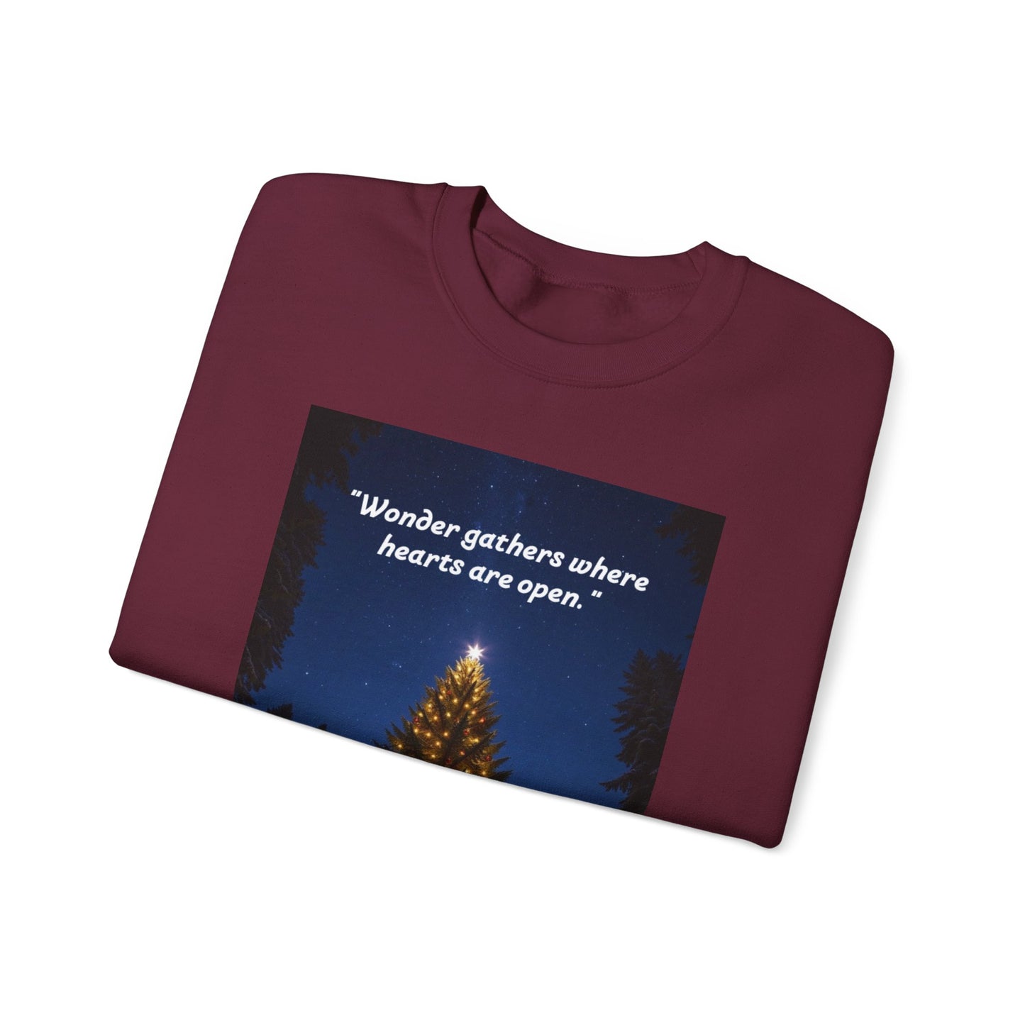 Cozy Holiday Crewneck Sweatshirt - "Wonder Gathers Where Hearts Are Open" - Perfect for Christmas, Gifts, Winter Wear, Casual Style   20