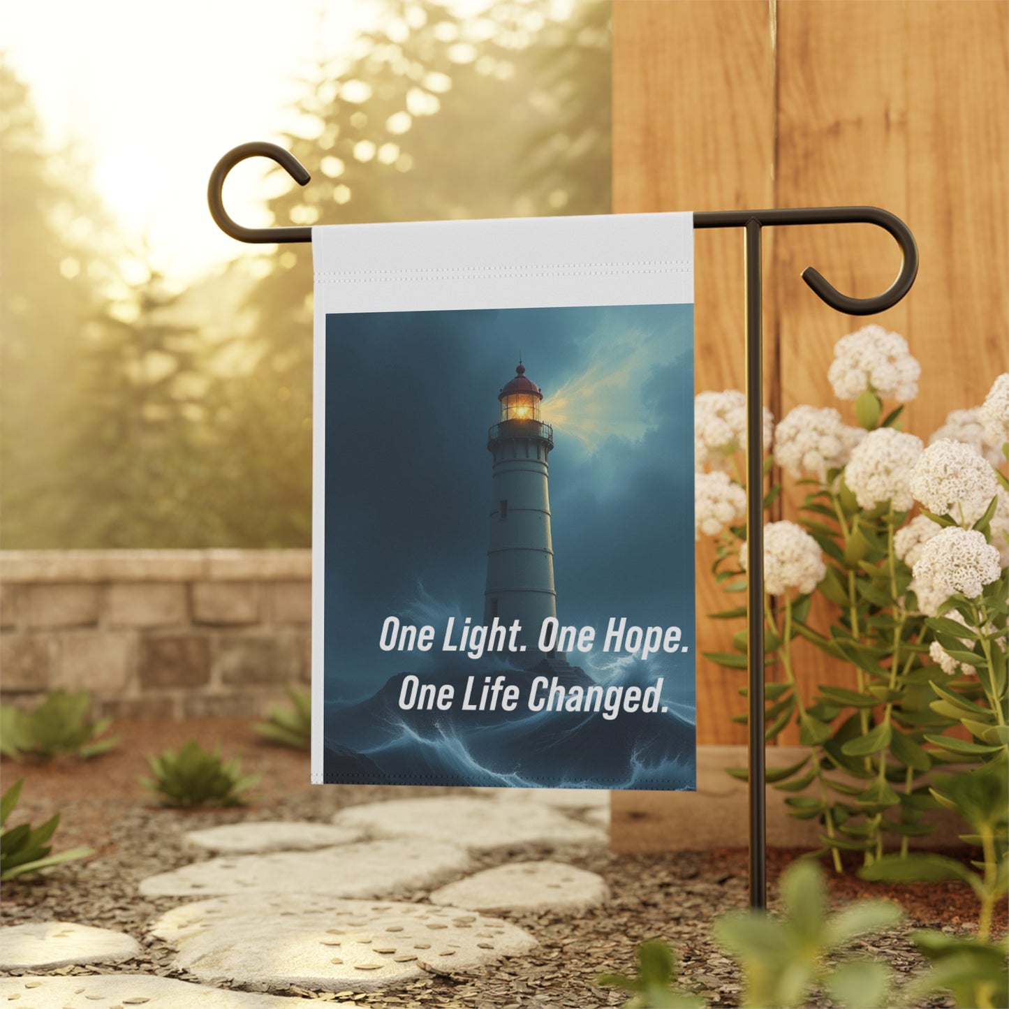 Lighthouse Garden Flag — "One Light. One Hope. One Life Changed." Inspirational Outdoor Banner