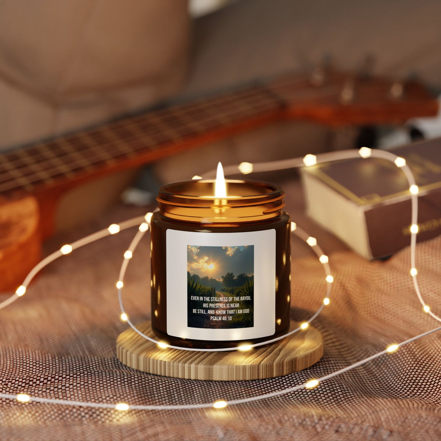 Inspirational Amber Jar Soy Candle — Psalm 46:10 Prayer Scented Candle (Multi-Size)