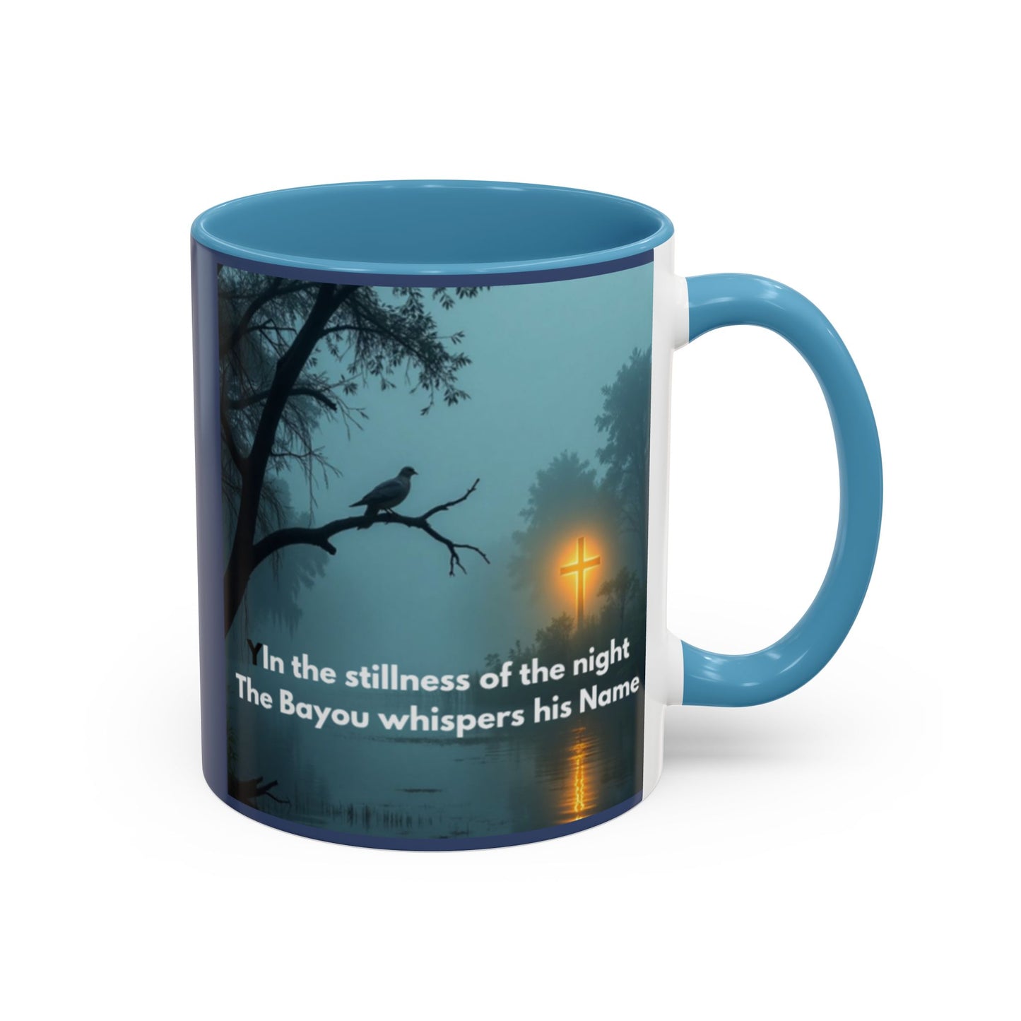 Coffee Mug — Bayou Night Scene with Cross & Quote (In the stillness of the night...)