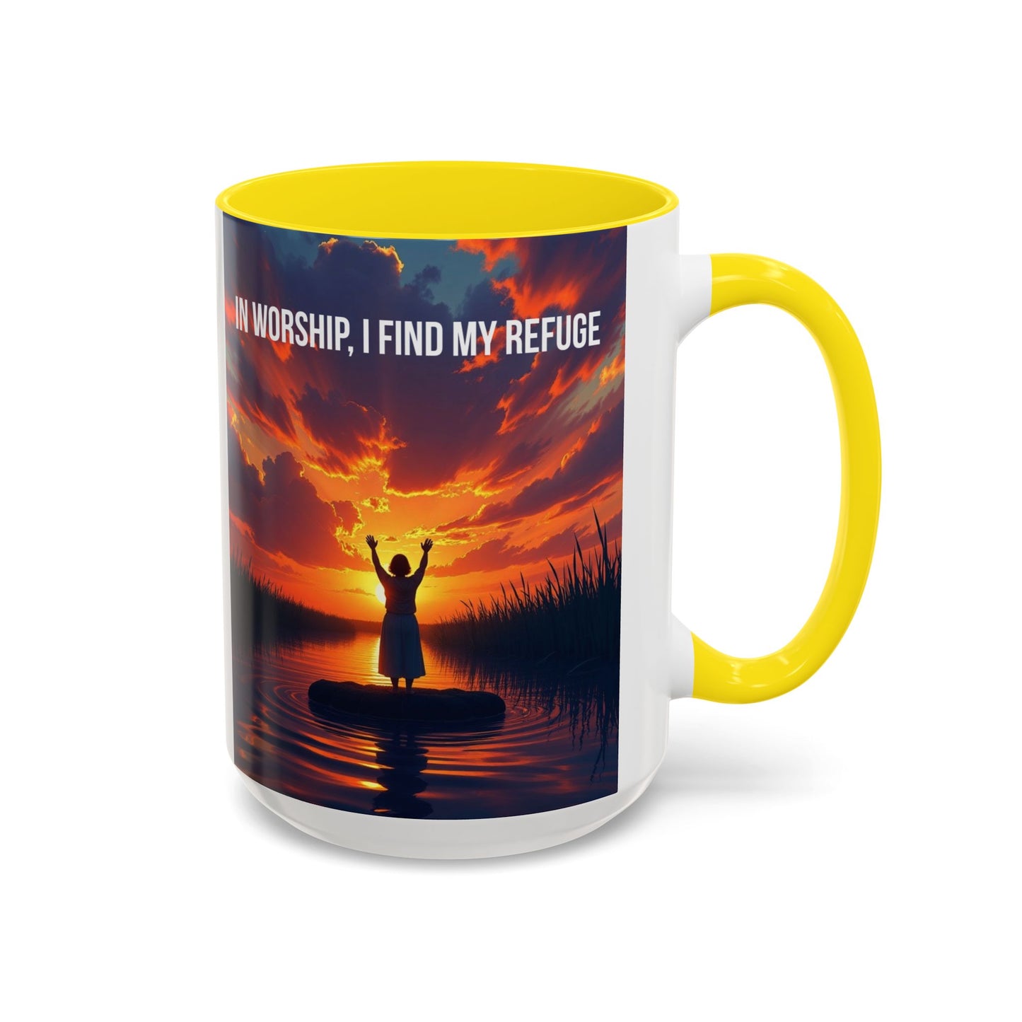 Inspirational Worship Coffee Mug - "In Worship, I Find My Refuge"