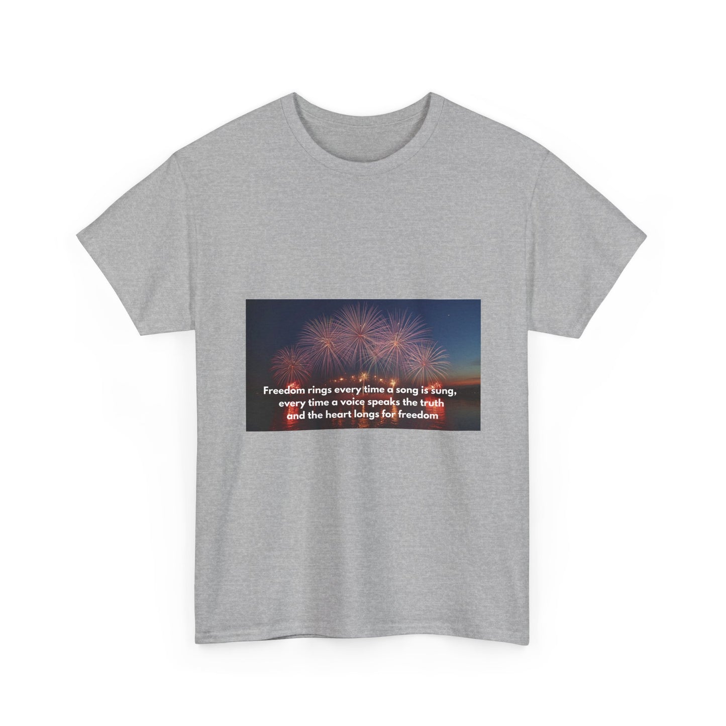 T-Shirt — Patriotic Fireworks Tee with 'Freedom Rings' Quote