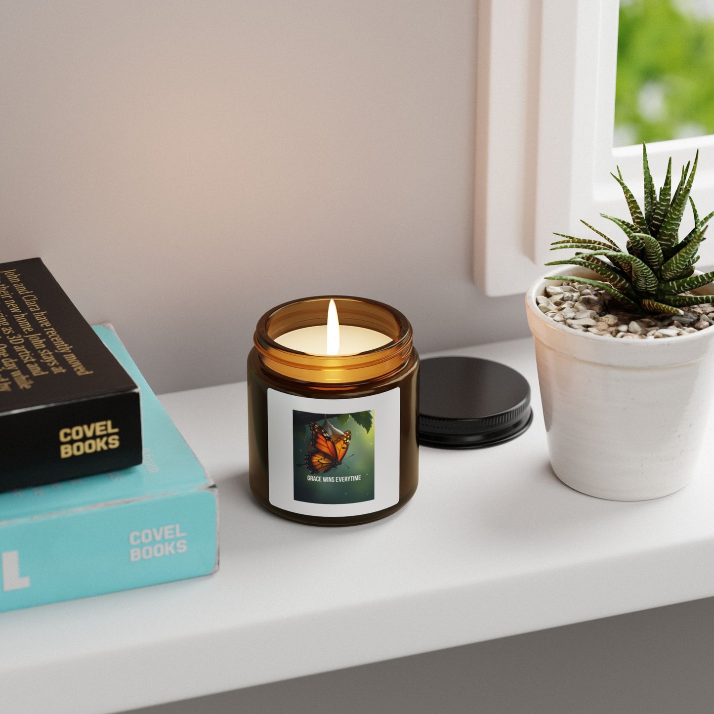 Butterfly Soy Candle — "Change Wins Every Time" Amber Jar