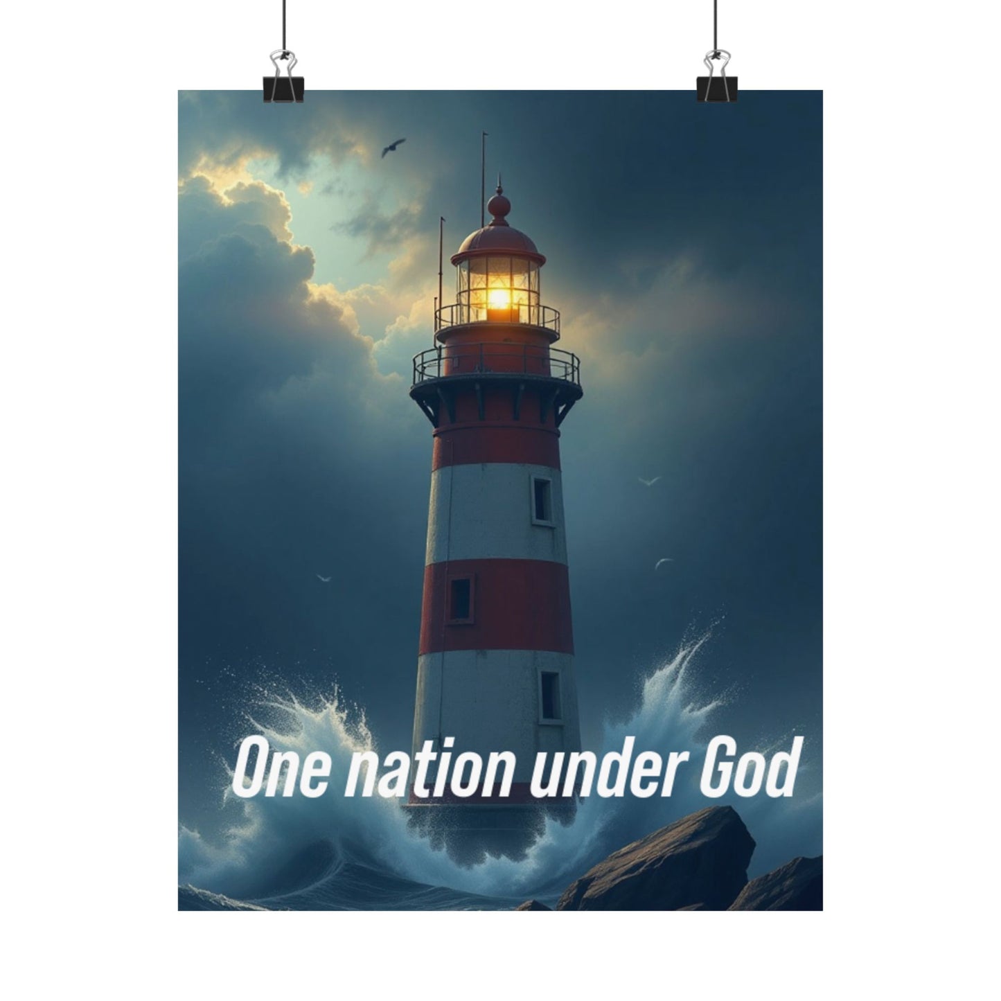 Lighthouse Satin Poster — "One Nation Under God" Patriotic Wall Art