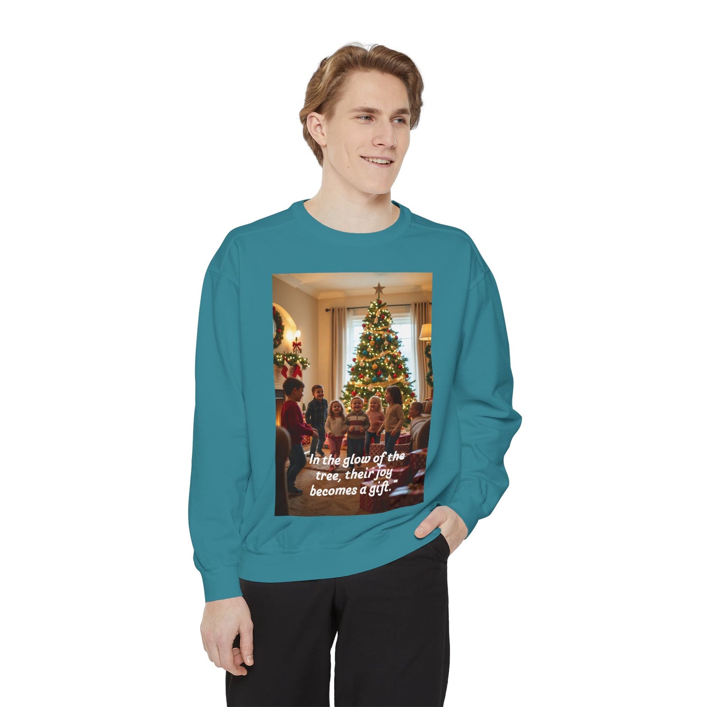 Cozy Holiday Sweatshirt: 'In the glow of the tree, their joy becomes a gift', Christmas Gift, Family Gathering, Cozy Apparel, Winter [...]