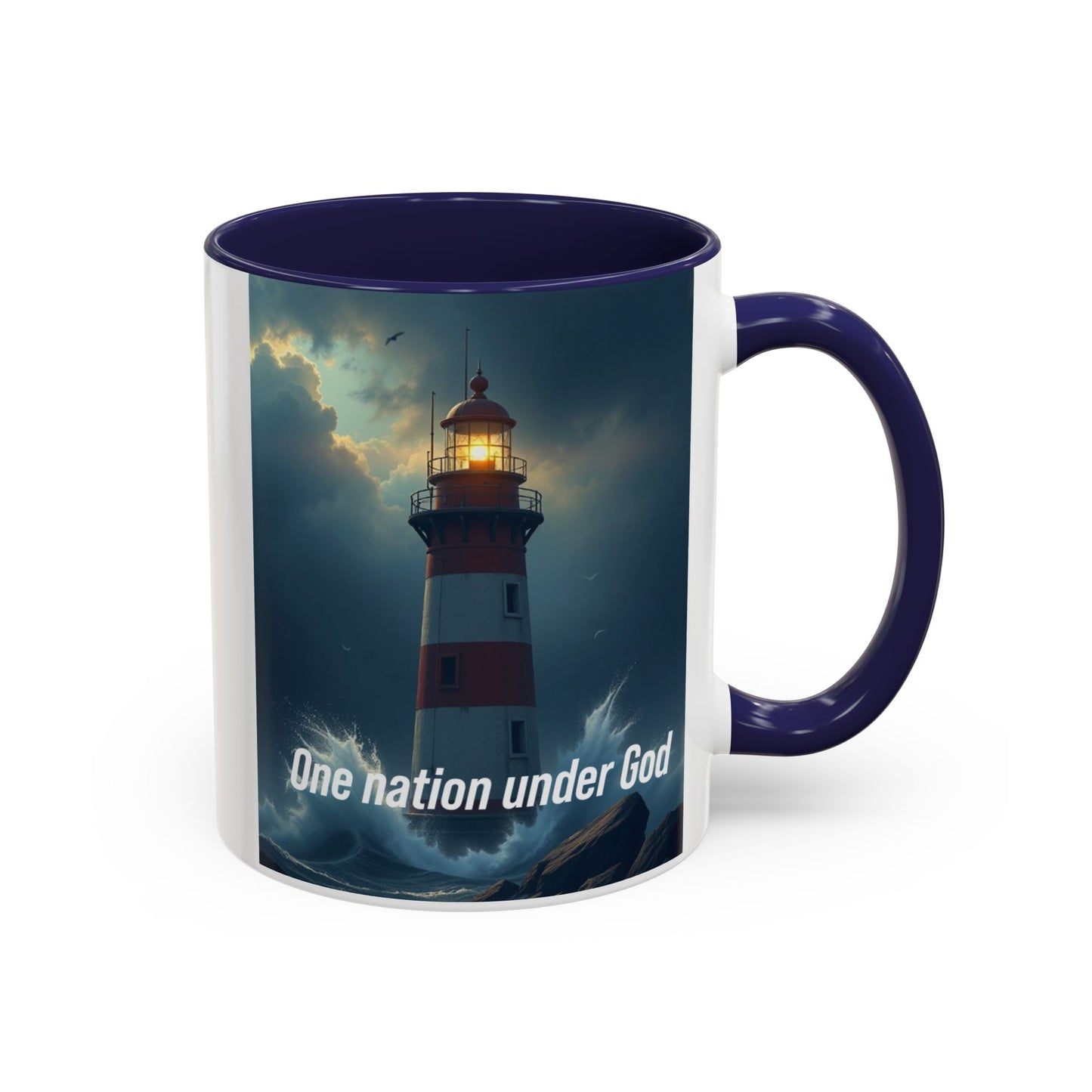Lighthouse Coffee Mug — "One Nation Under God" Inspirational Accent Mug
