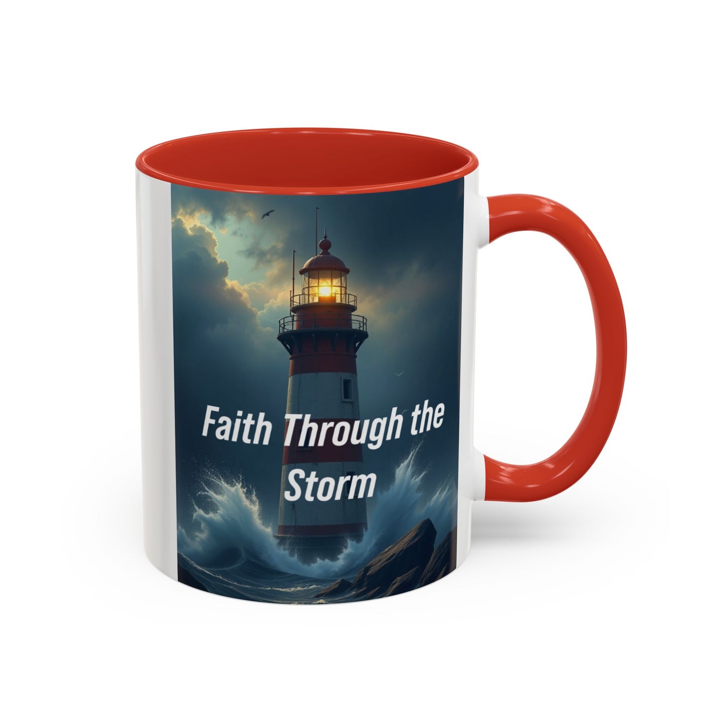 Faith Through the Storm Lighthouse Coffee Mug - Inspirational Ceramic Accent Mug