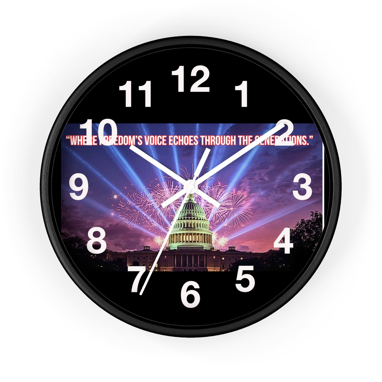 Capitol Fireworks Wall Clock — Patriotic Washington D.C. Clock with Quote