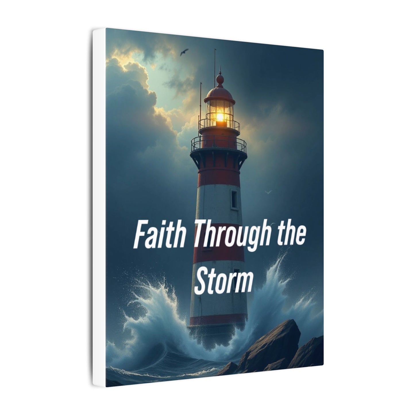 Faith Through the Storm Matte Canvas Wall Art – Lighthouse Inspirational Quote