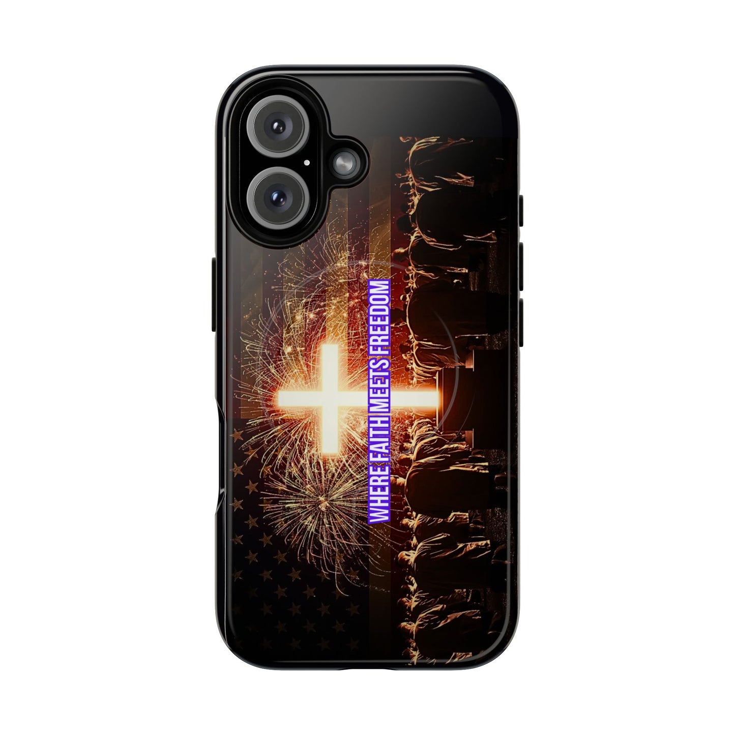 Christian Cross Phone Case - "Where Faith Meets Freedom" Tough Magnetic Case