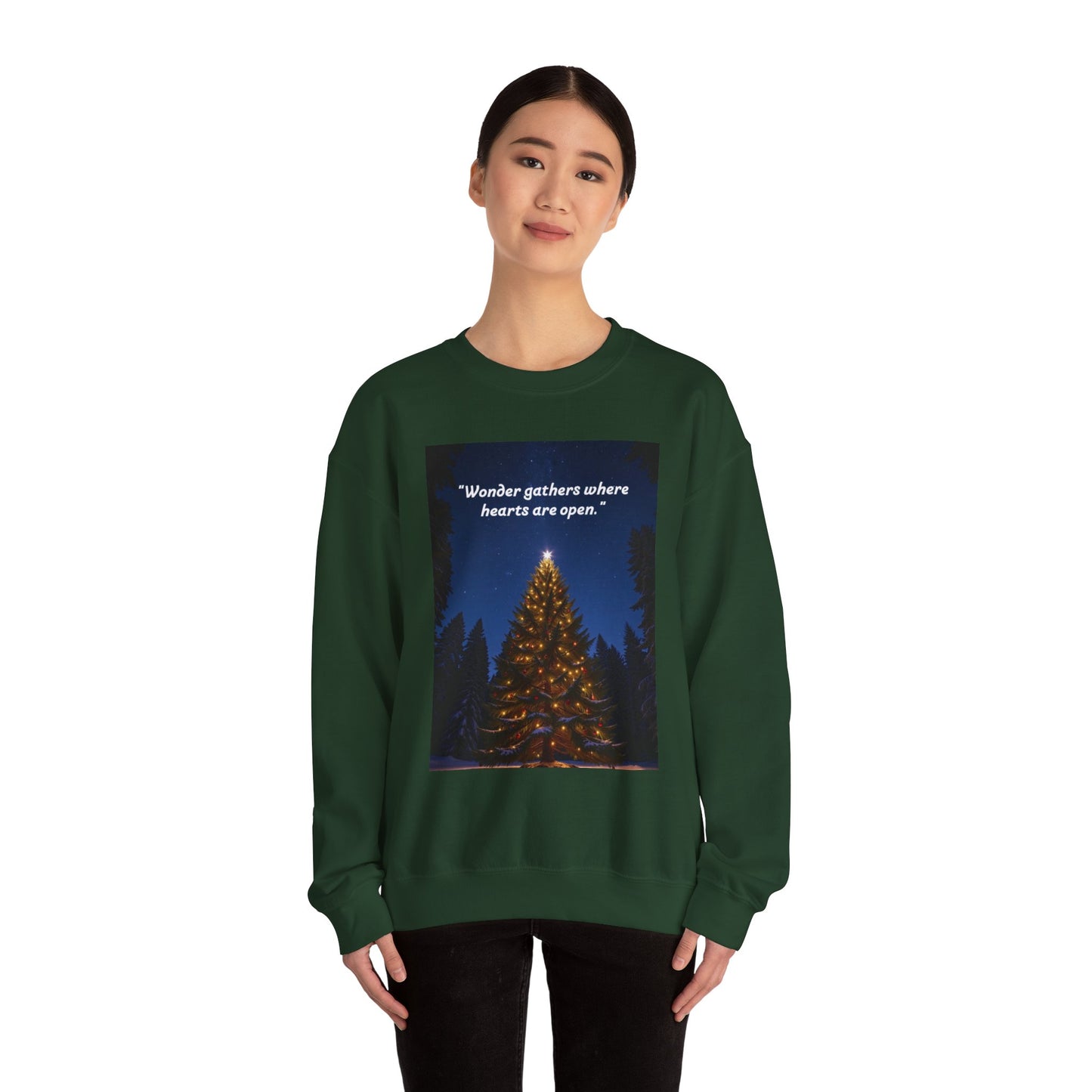 Cozy Holiday Crewneck Sweatshirt - "Wonder Gathers Where Hearts Are Open" - Perfect for Christmas, Gifts, Winter Wear, Casual Style   20
