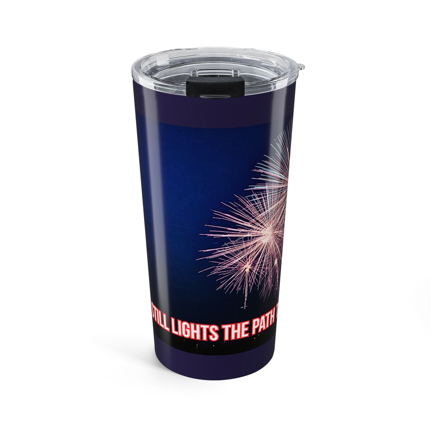 20oz Tumbler - Patriotic Fireworks & Statue of Liberty Travel Mug ("Freedom" Quote)