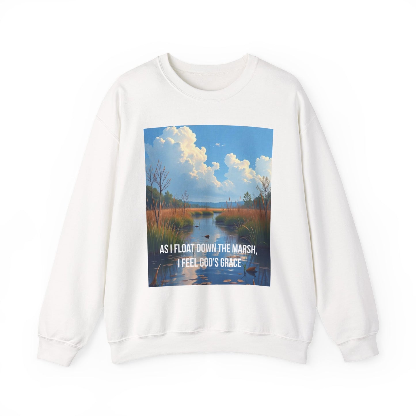 Sweatshirt — Marsh Scene with Lyrics "As I Float Down the Marsh, I Feel God's Grace"