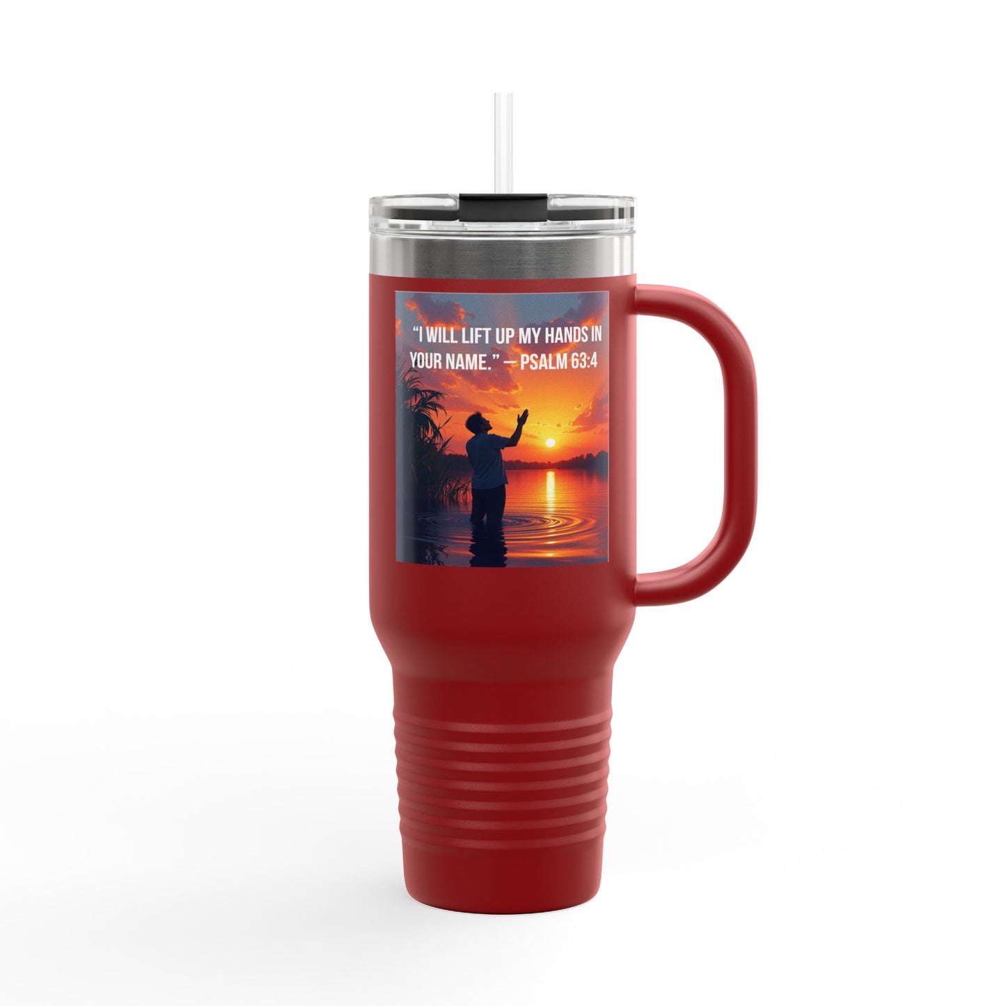 40oz Insulated Travel Mug — Psalm 63:4 Sunrise Worship Design