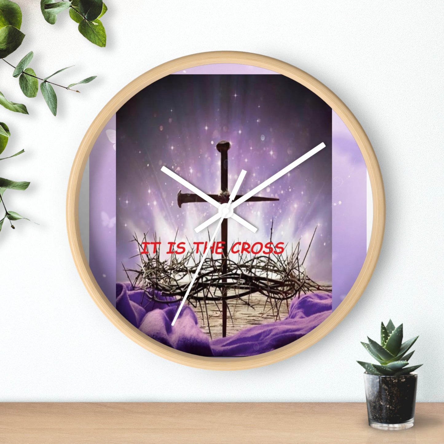 Christian Wall Clock — 'It Is The Cross' Inspirational Cross & Crown of Thorns Design