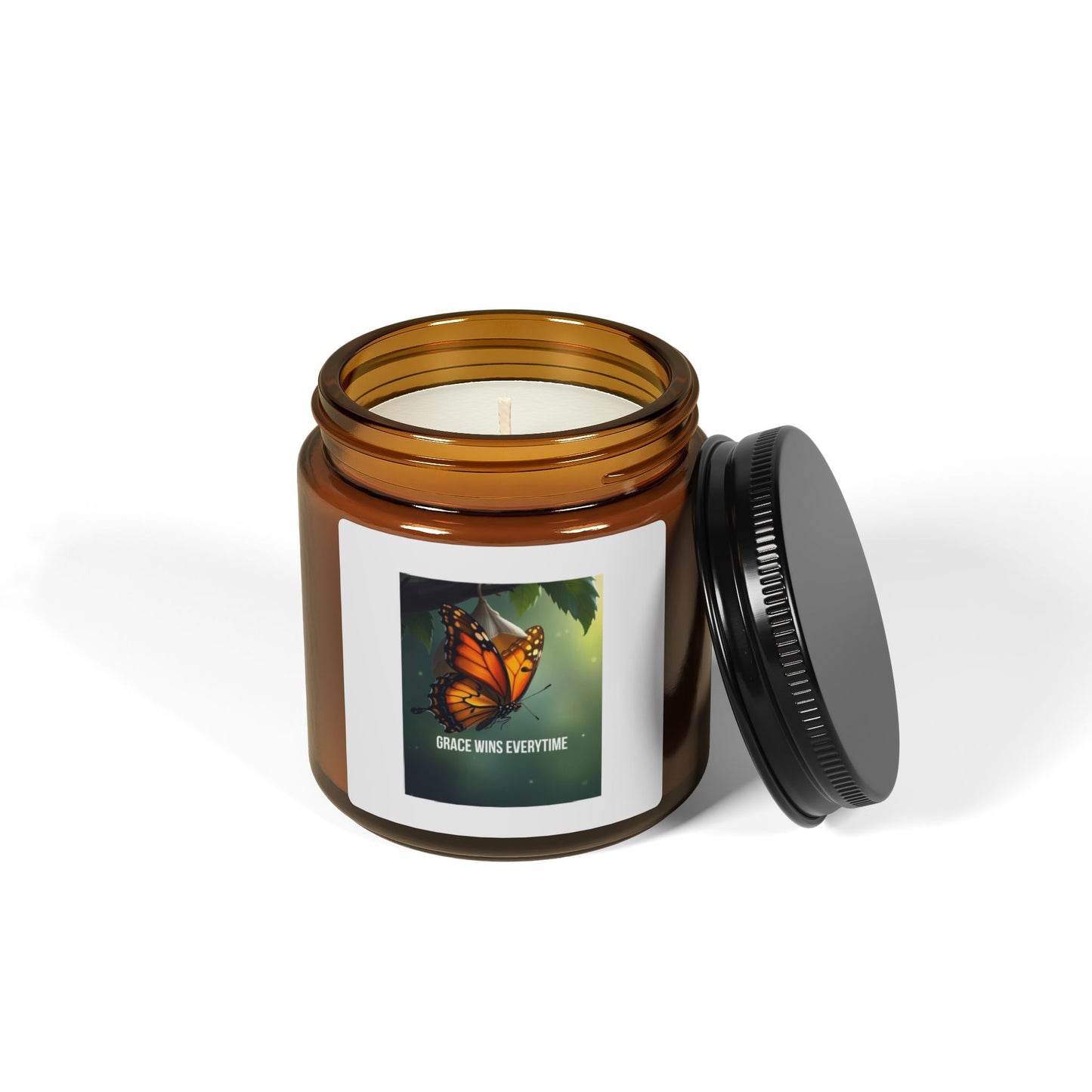 Butterfly Soy Candle — "Change Wins Every Time" Amber Jar